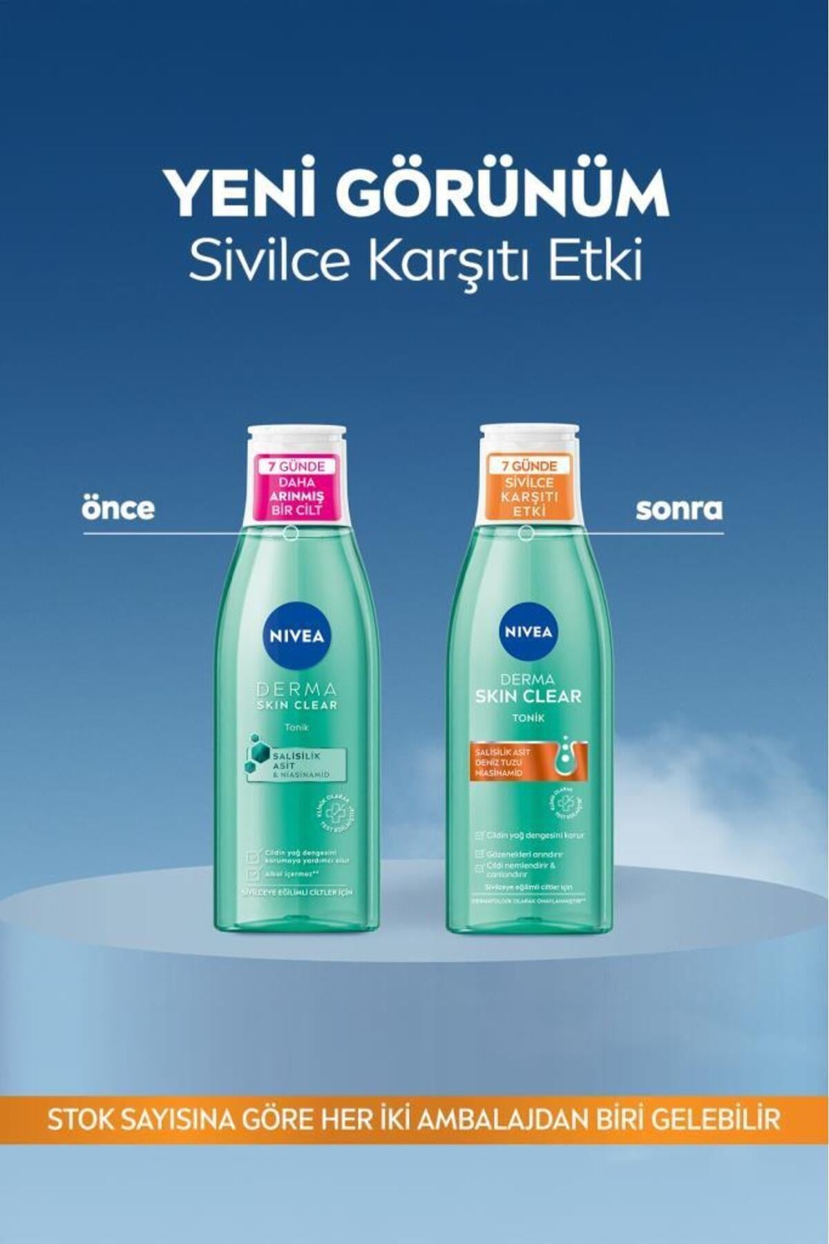 NIVEA Derma Skin Clear Sivilce Karşıtı Tonik 200ml,Salisilik Asit,Niasinamid,Deniz Tuzu,Gözenek Arındırıcı