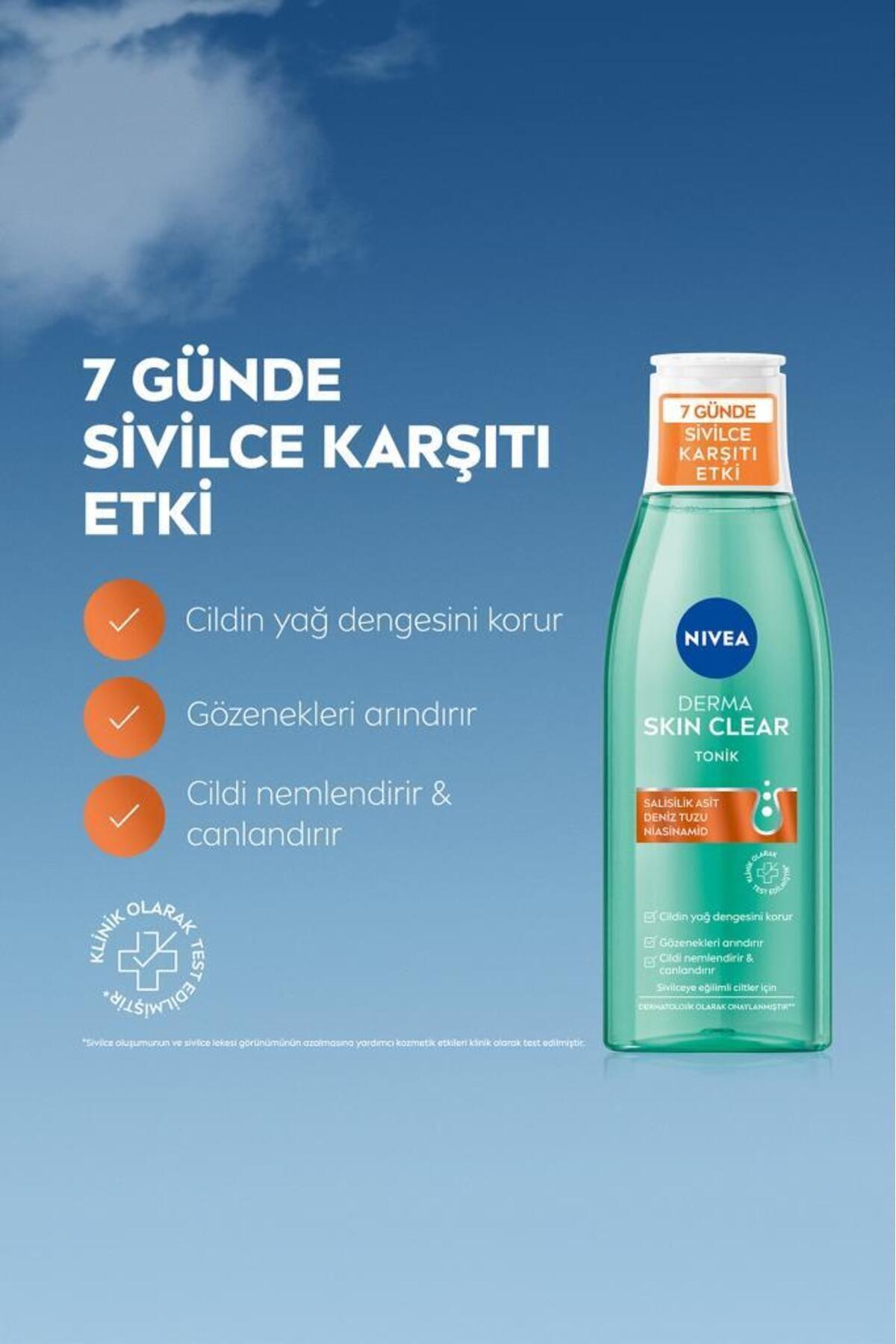 NIVEA Derma Skin Clear Sivilce Karşıtı Tonik 200ml,Salisilik Asit,Niasinamid,Deniz Tuzu,Gözenek Arındırıcı