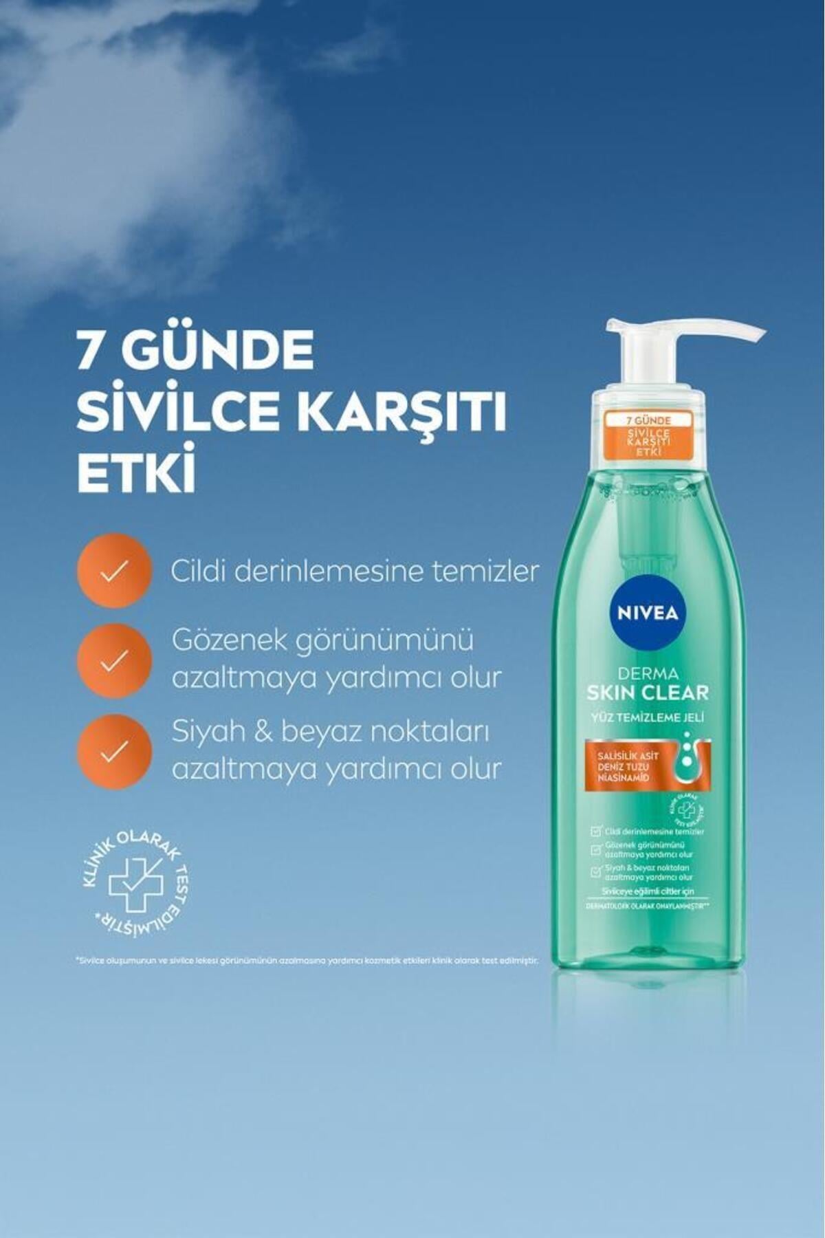 NIVEA Derma Skin Clear Sivilce Karşıtı Yüz Temizleme Jeli 150ml, Gözenek Arındırıcı, Yağlı ve Karma Cilt