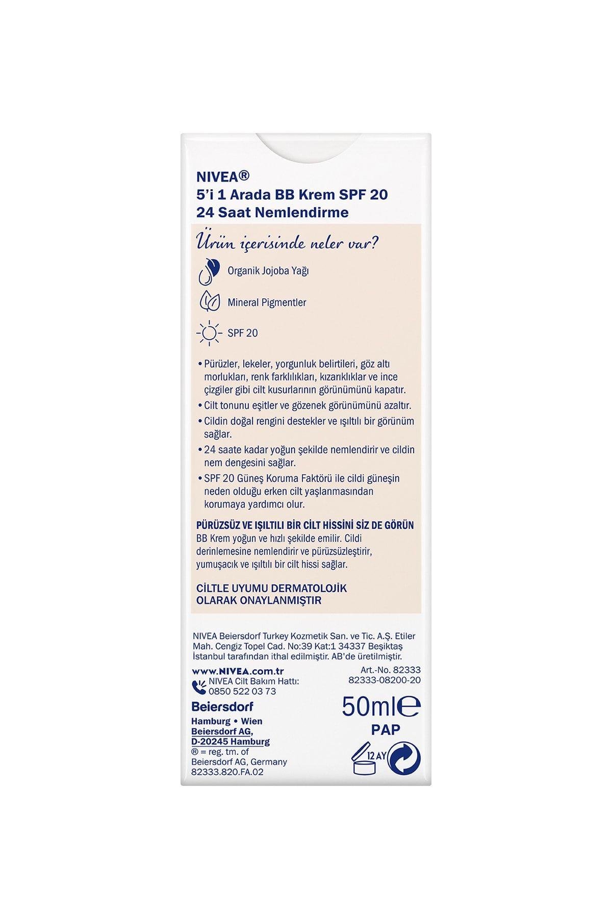 NIVEA Essentials BB Krem,24 Saat Nemlendirme + Işıltı Açık Ton Gündüz Yüz Bakım Kremi 50 ml