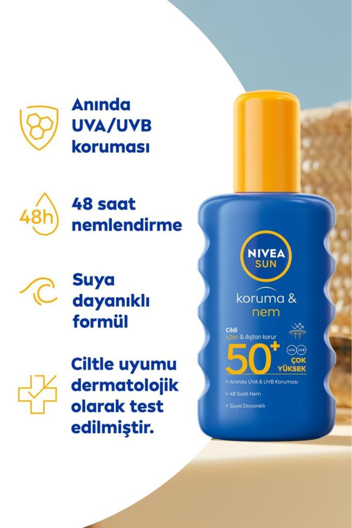 NIVEA Güneş Koruyucu Ve Nemlendirici Vücut Sprey 200ml, Spf50, Suya Dayanıklı, Uva/uvb Koruması