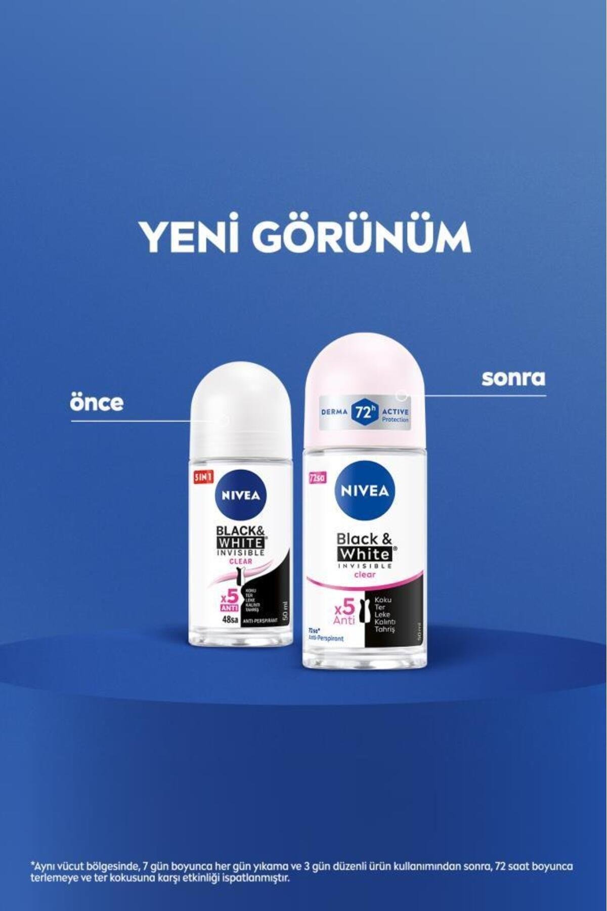 NIVEA Kadın Roll-on Deodorant Black&white Invisible Clear 50ml, 72 Saat Anti-perspirant Ter Koruması