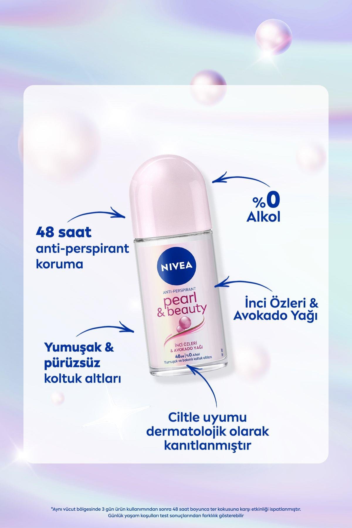 NIVEA Kadın Roll-on Deodorant Pearl&beauty 50ml, Ter Kokusuna Karşı 48 Saat Koruma, Pürüzsüz Koltuk Altı