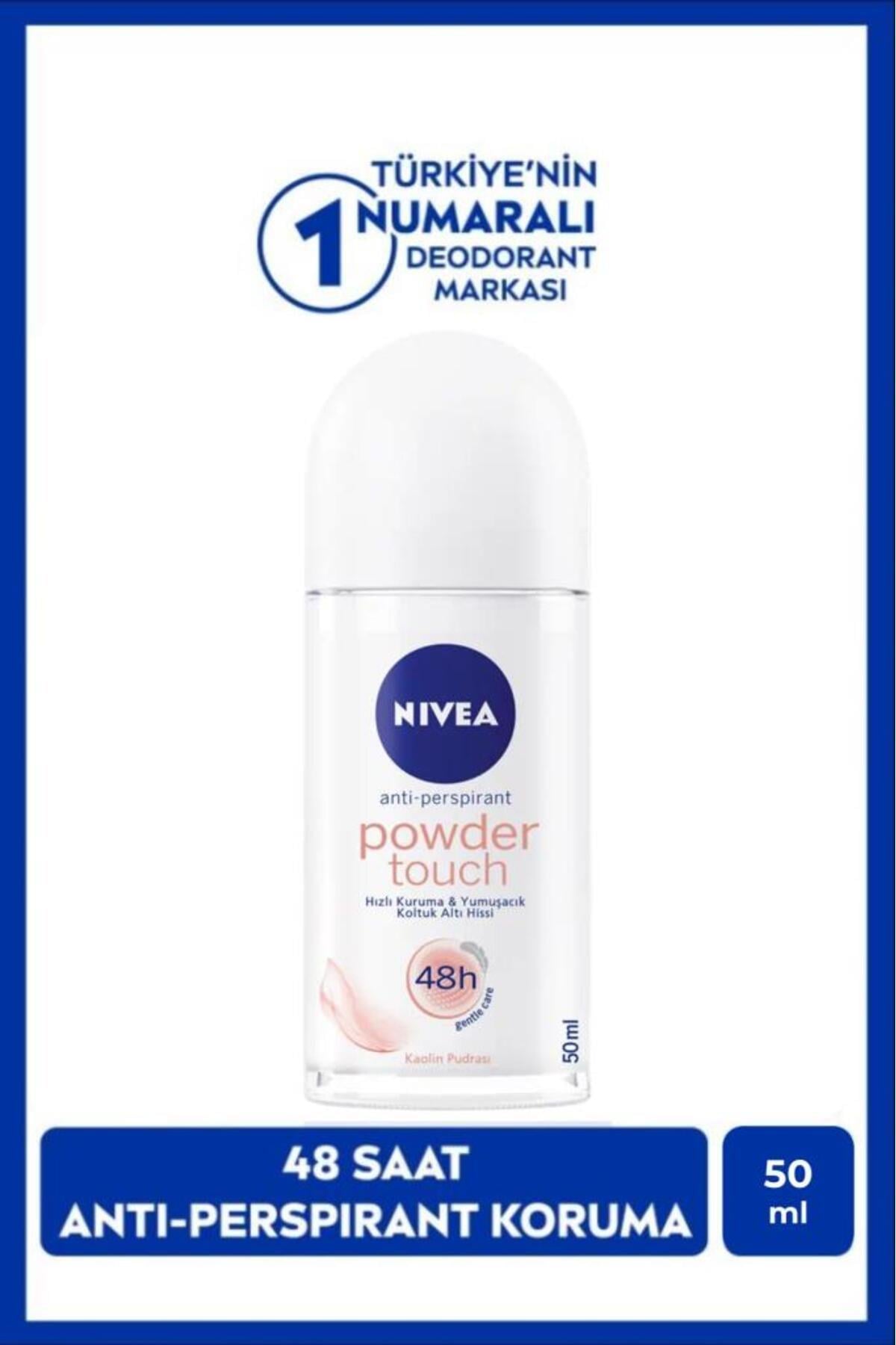 NIVEA Kadın Roll-on Deodorant Powder Touch 50ml, Ter Kokusuna Karşı 48 Saat Koruma, Bakımlı Koltuk Altı