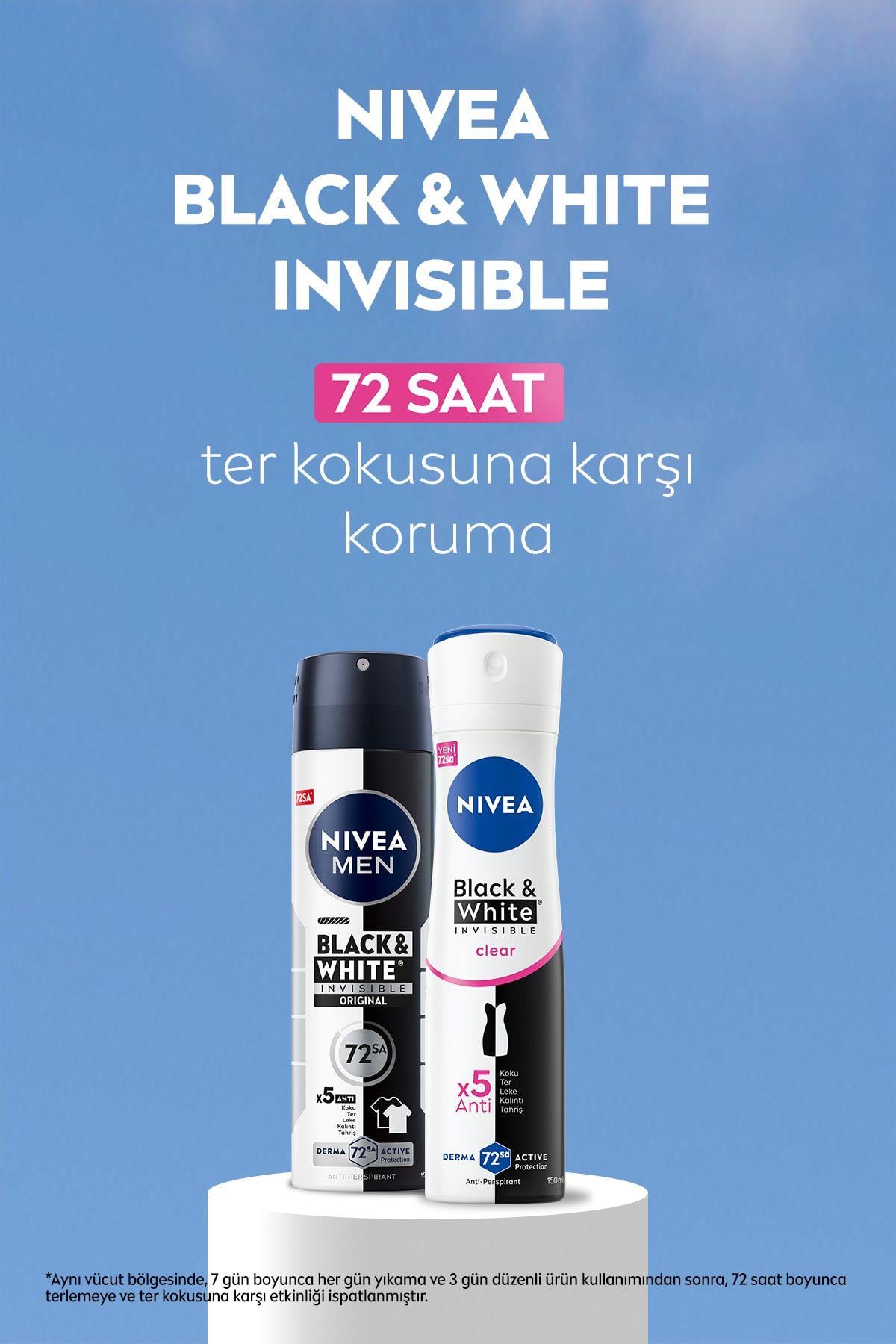 NIVEA Kadın Sprey Deodorant Black&White Invisible Clear 150ml, 72 Saat Anti-perspirant Ter Koruması