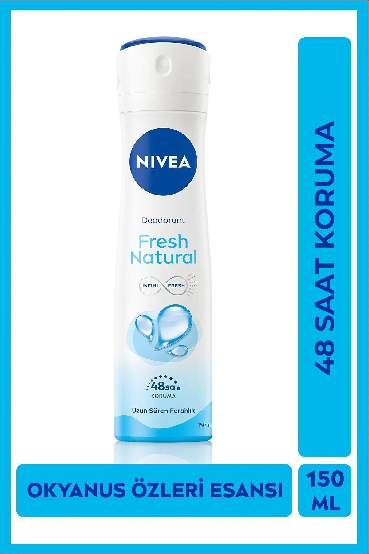 NIVEA Kadın Sprey Deodorant Fresh Natural 150ml, Ter Kokusuna Karşı 48 Saat Koruma, Okyanus Özleri Esansı