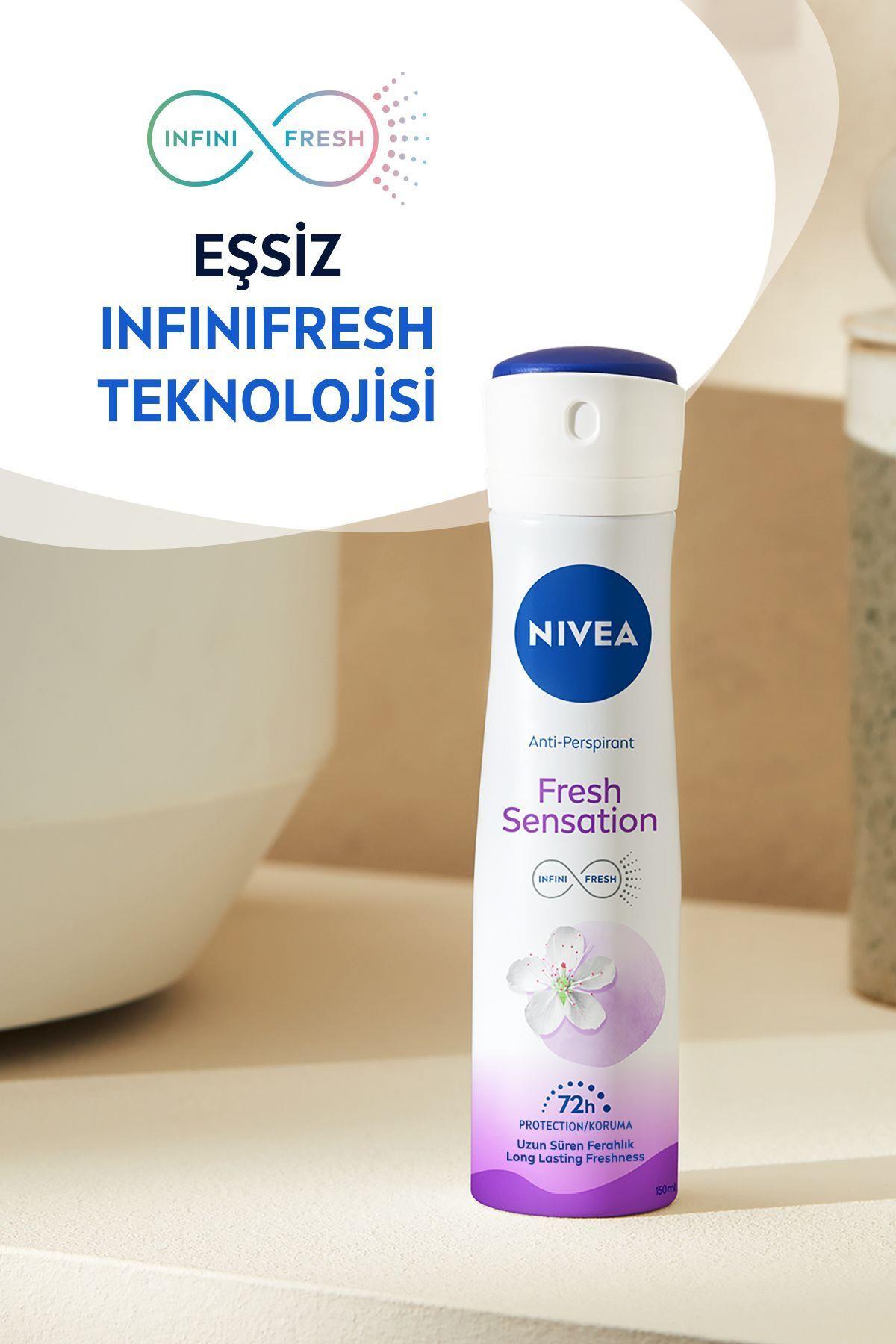 NIVEA Kadın Sprey Deodorant Fresh Sensation 150ml, 72 Saat Anti-perspirant Koruma, Uzun Süren Ferahlık