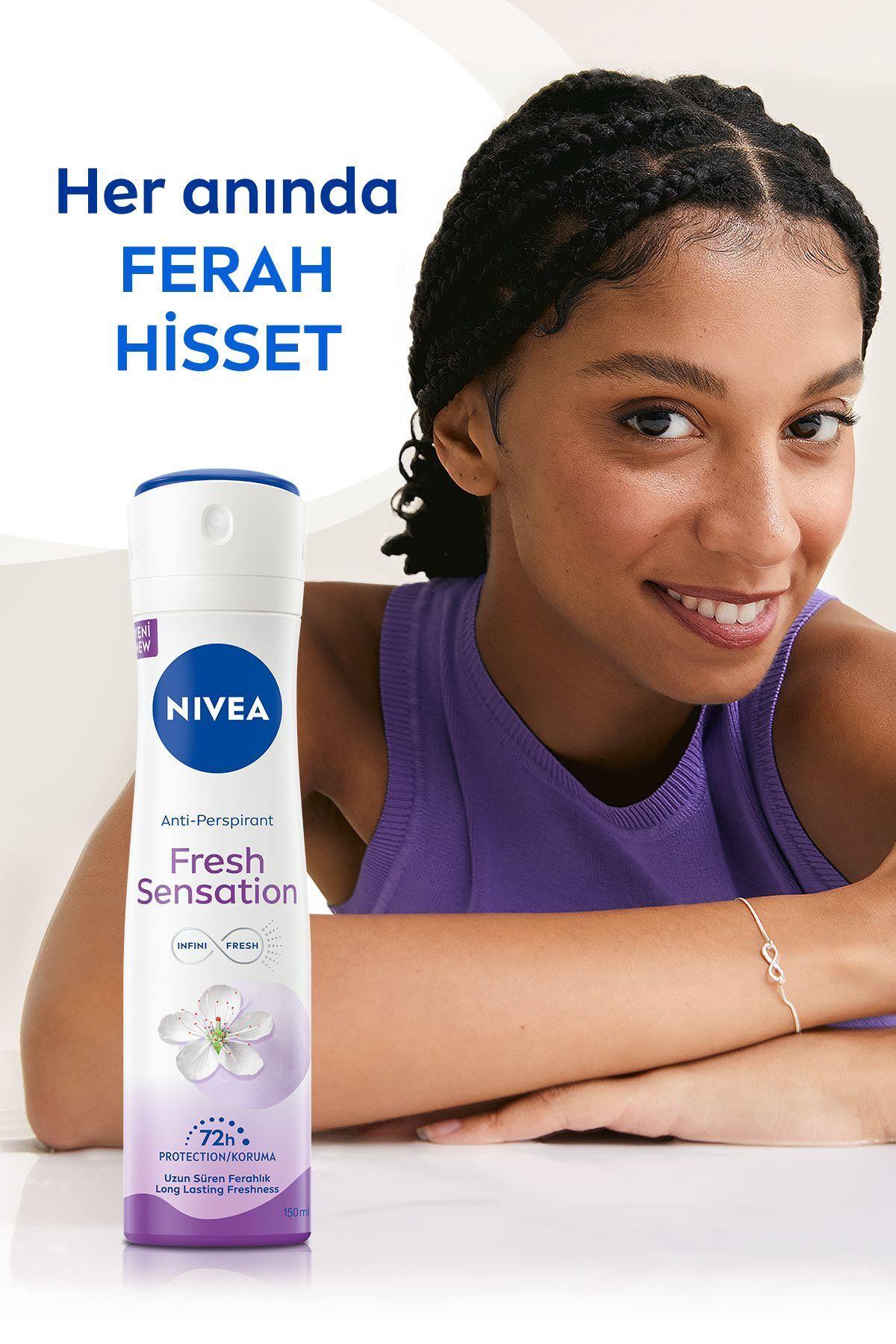 NIVEA Kadın Sprey Deodorant Fresh Sensation 150ml, 72 Saat Anti-perspirant Koruma, Uzun Süren Ferahlık