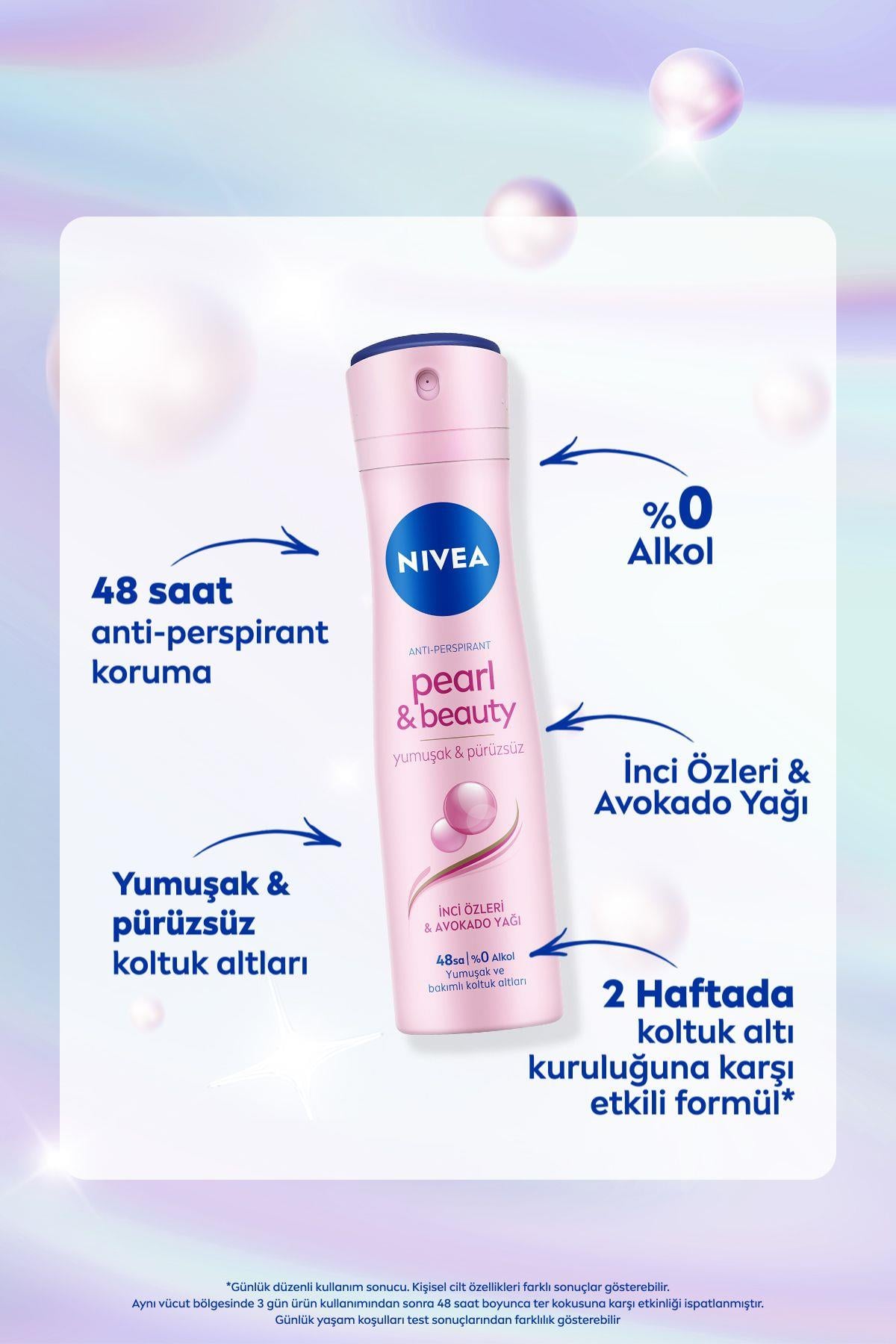 NIVEA Kadın Sprey Deodorant Pearl&Beauty 150ml, 48 Saat Anti-perspirant Koruma,Koltuk Altı Kuruluk Karşıtı