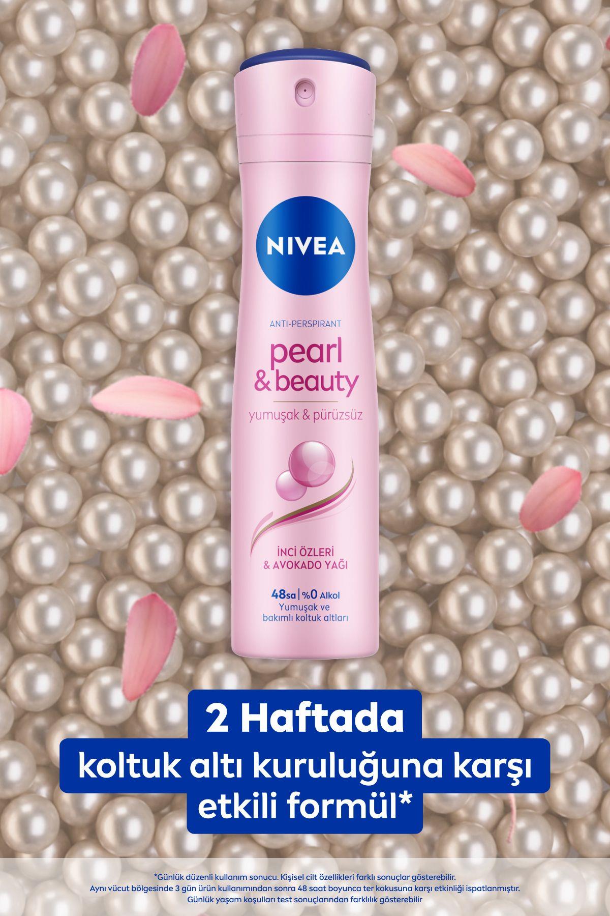 NIVEA Kadın Sprey Deodorant Pearl&Beauty 150ml, 48 Saat Anti-perspirant Koruma,Koltuk Altı Kuruluk Karşıtı