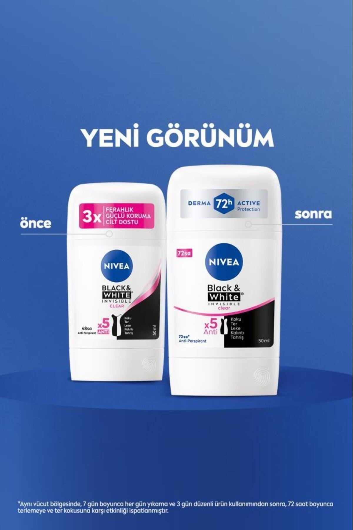 NIVEA Kadın Stick Deodorant Black&white Invisible Clear 50ml, 72 Saat Anti-perspirant Ter Koruması