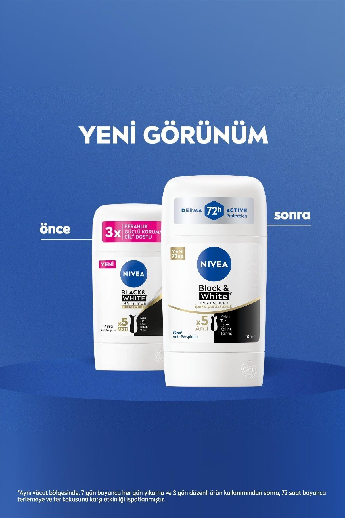 NIVEA Kadın Stick Deodorant Black&white Invisible Ipeksi Pürüzsüzlük 50ml, 72 Saat Anti-perspirant Koruma