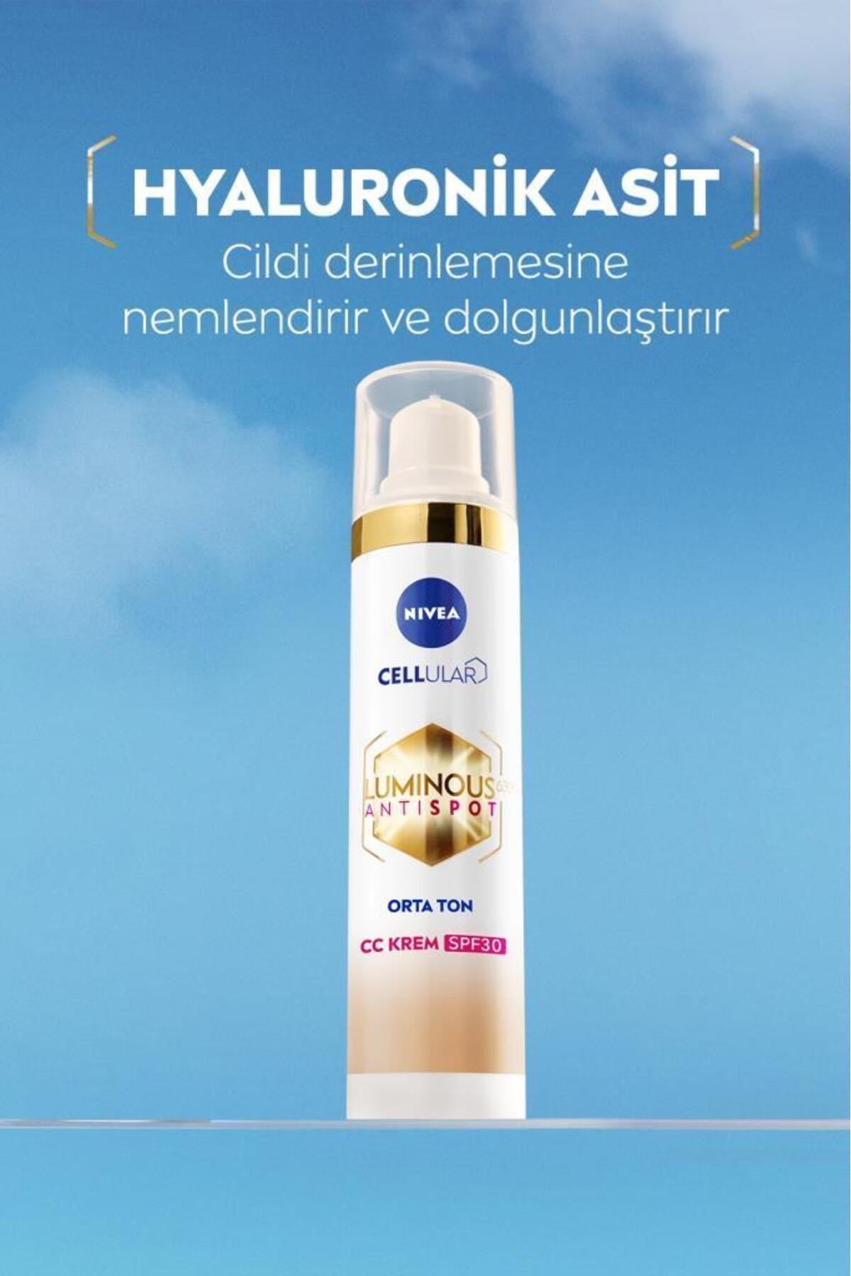 NIVEA Luminous630 Koyu Leke Karşıtı CC Yüz Kremi 40ml, SPF30 Güneş Koruyucu, Hyaluronik Asit, Orta Ton