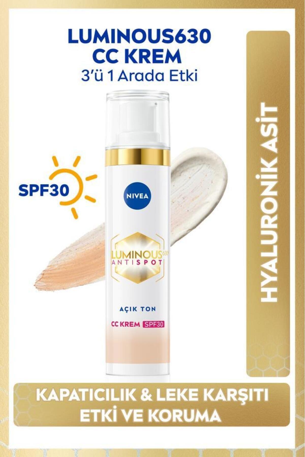 NIVEA Luminous630 Koyu Leke Karşıtı CC Yüz Kremi 40ml, SPF30 Güneş Koruyucu, Hyaluronik Asit, Açık Ton