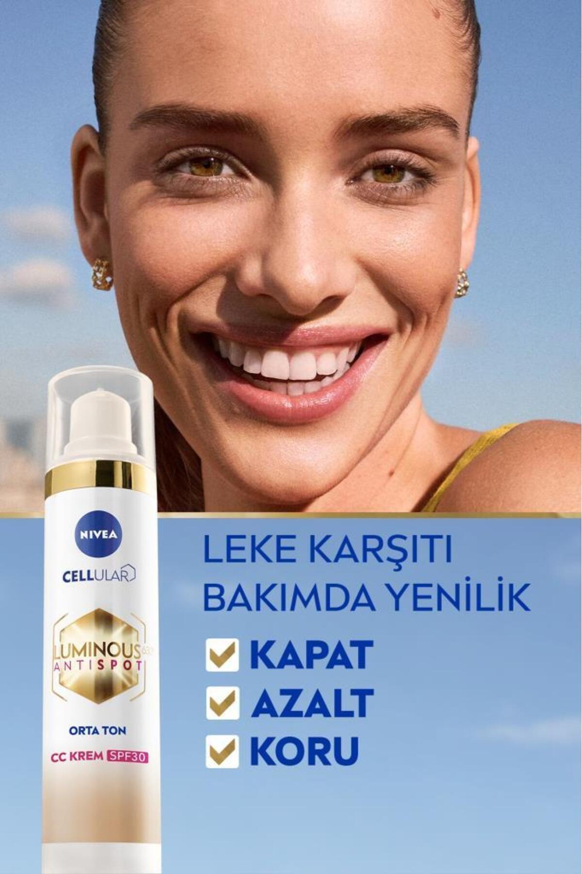 NIVEA Luminous630 Koyu Leke Karşıtı CC Yüz Kremi 40ml, SPF30 Güneş Koruyucu, Hyaluronik Asit, Orta Ton