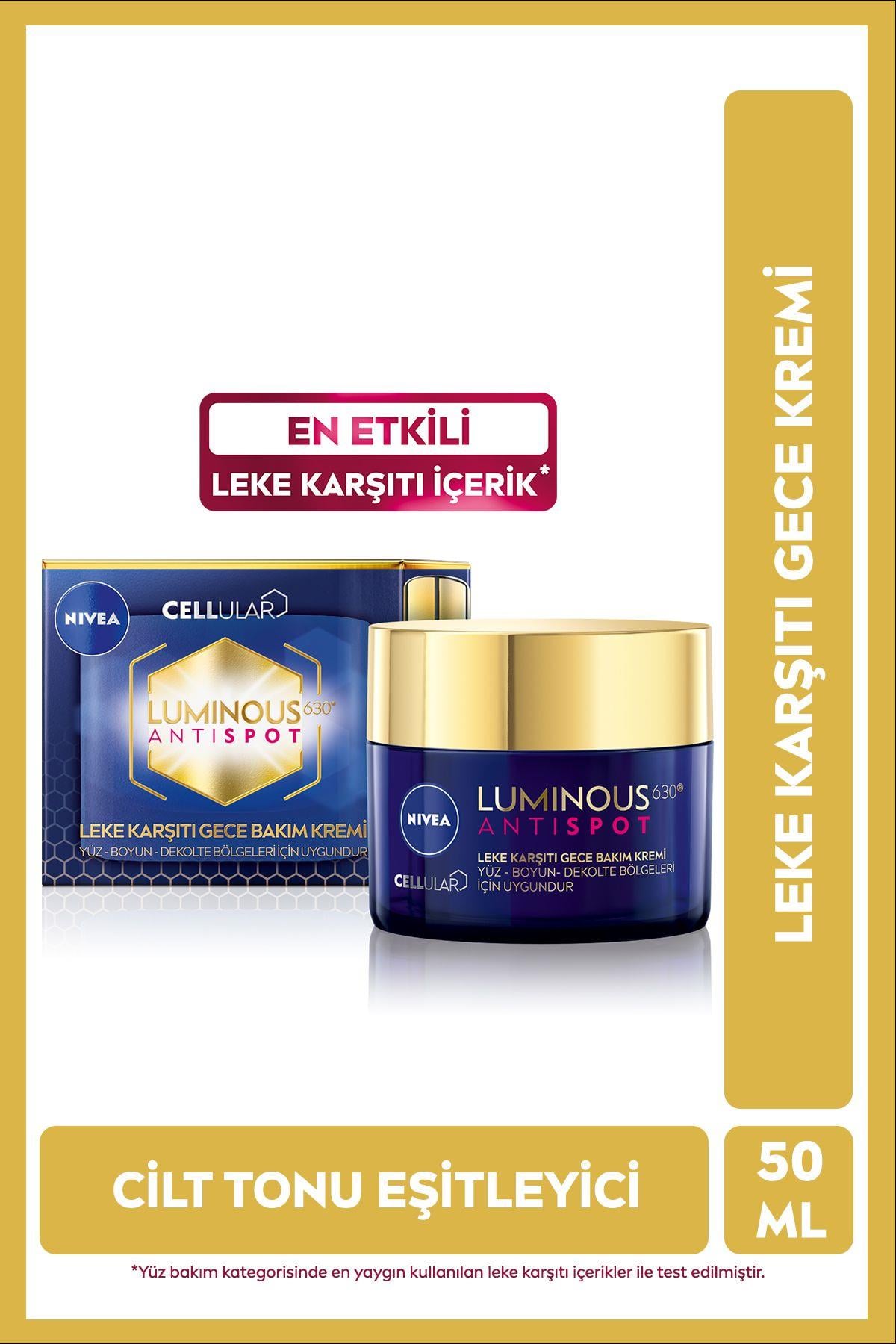 NIVEA Luminous630 Leke Karşıtı Gece Yüz Bakım Kremi 50ml, Cilt Tonu Eşitleyici,Hyalüronik Asit,Aydınlatıcı