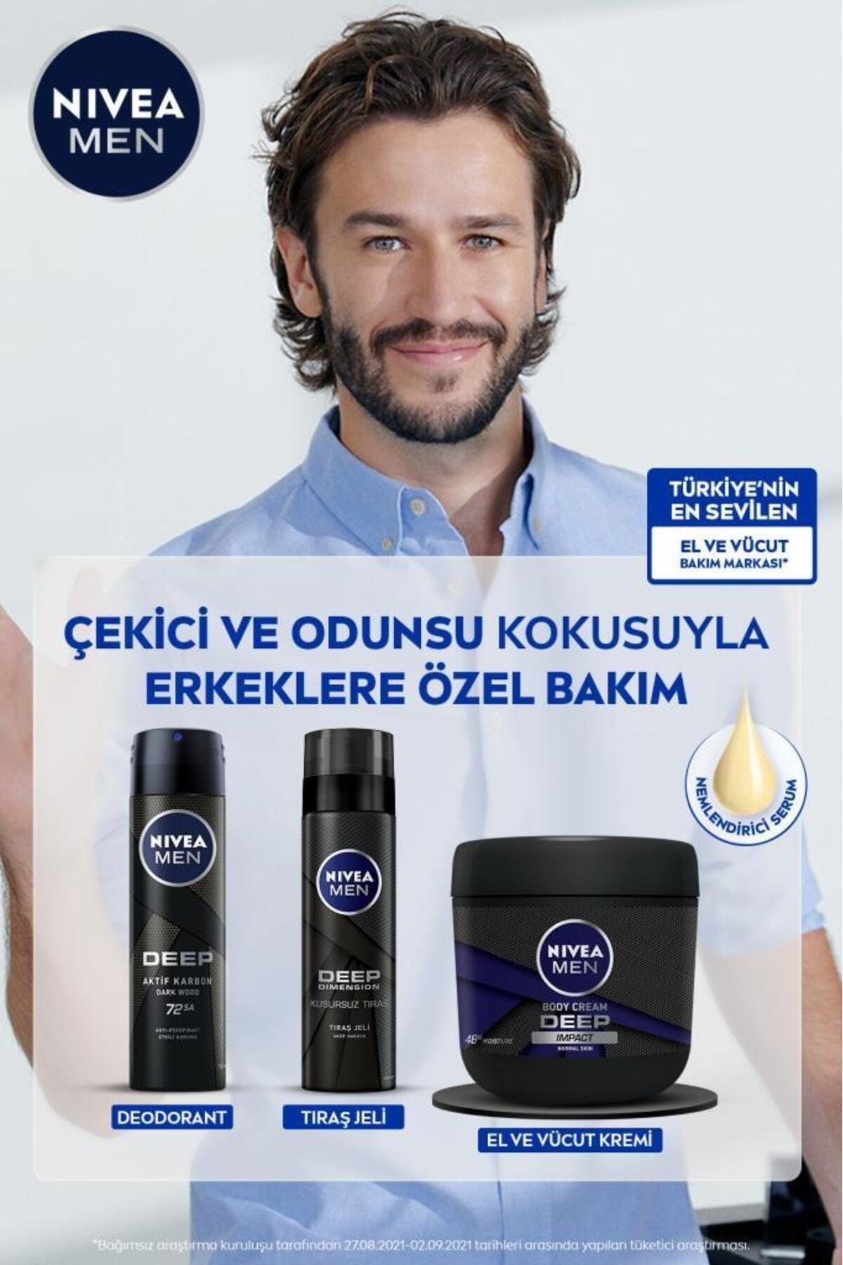 NIVEA MEN Erkek El Ve Vücut Kremi Deep Impact 400ml, 48 Saat Nemlendirici,Erkeklere Özel Bakım