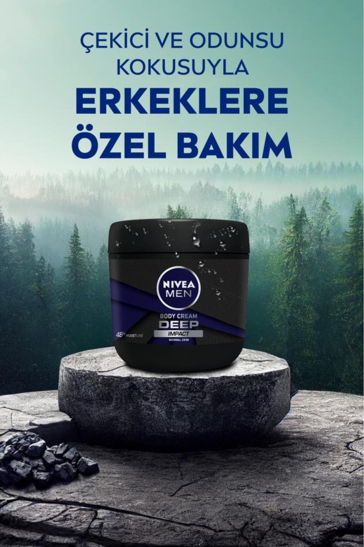 NIVEA MEN Erkek El Ve Vücut Kremi Deep Impact 400ml, 48 Saat Nemlendirici,Erkeklere Özel Bakım