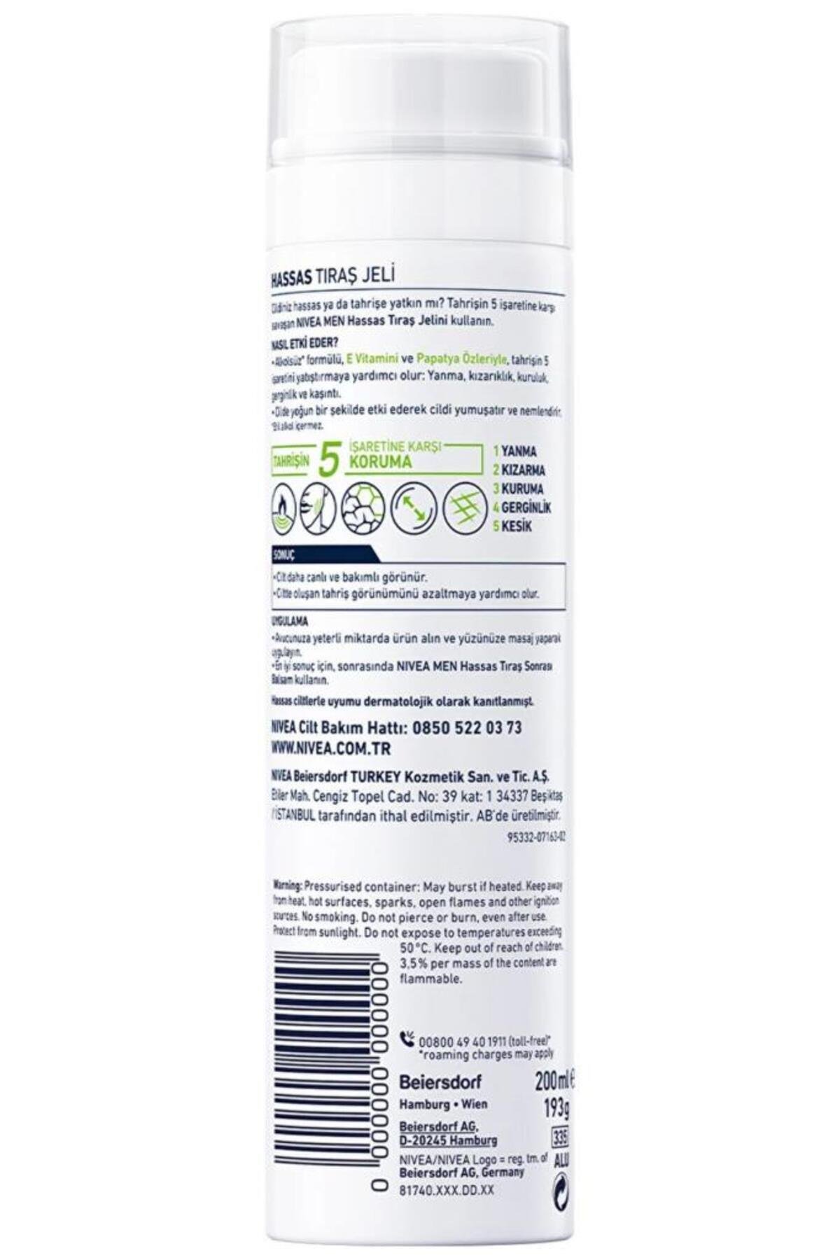 NIVEA MEN Erkek Hassas Koruma Tıraş Jeli 200ml, Hassas Ciltlere Özel, Yanma Kızarma Kuruma Engelleyici