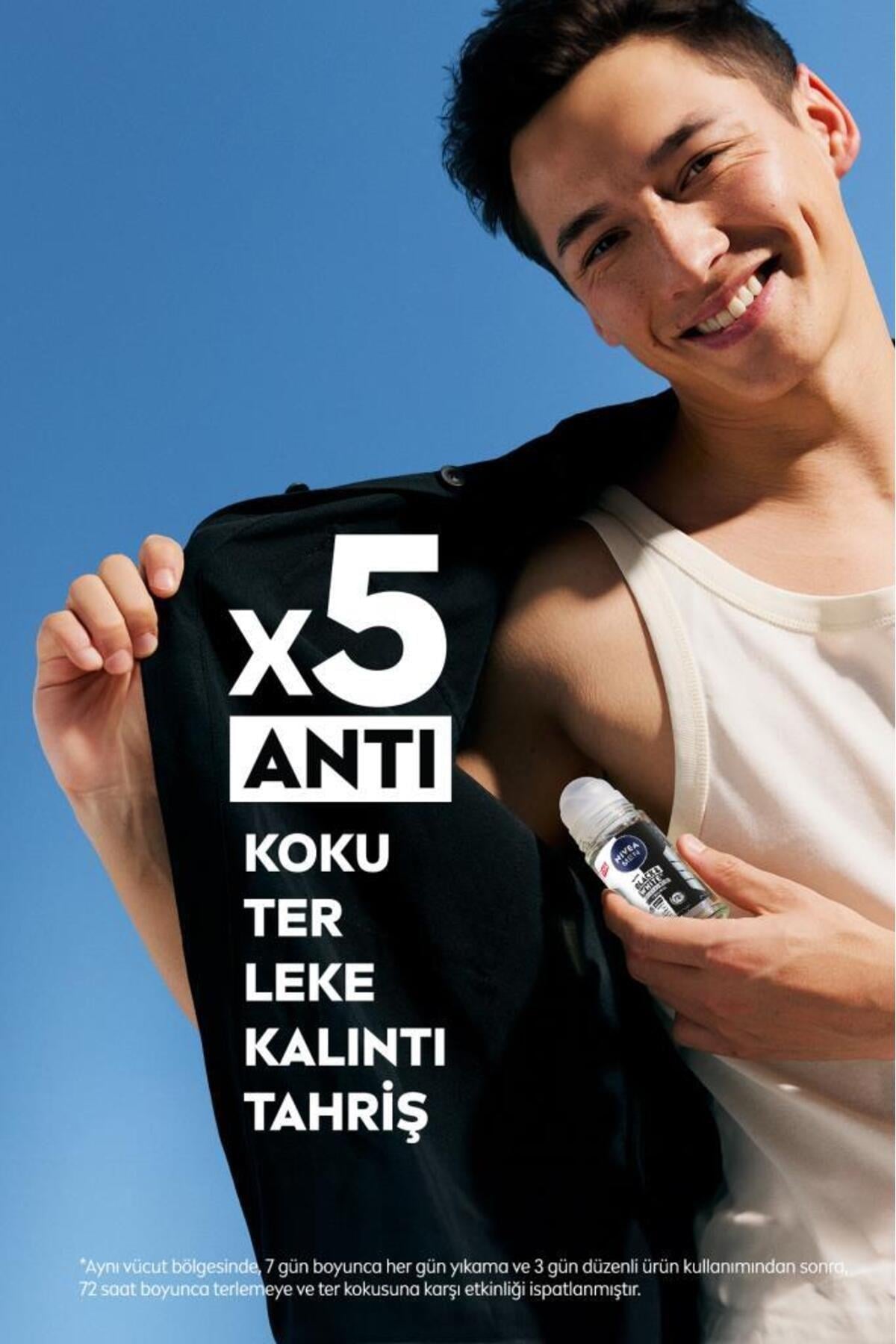 NIVEA Men Erkek Roll On Deodorant Black&white Invisible Original 50ml, 72 Saat Anti-perspirant Koruma