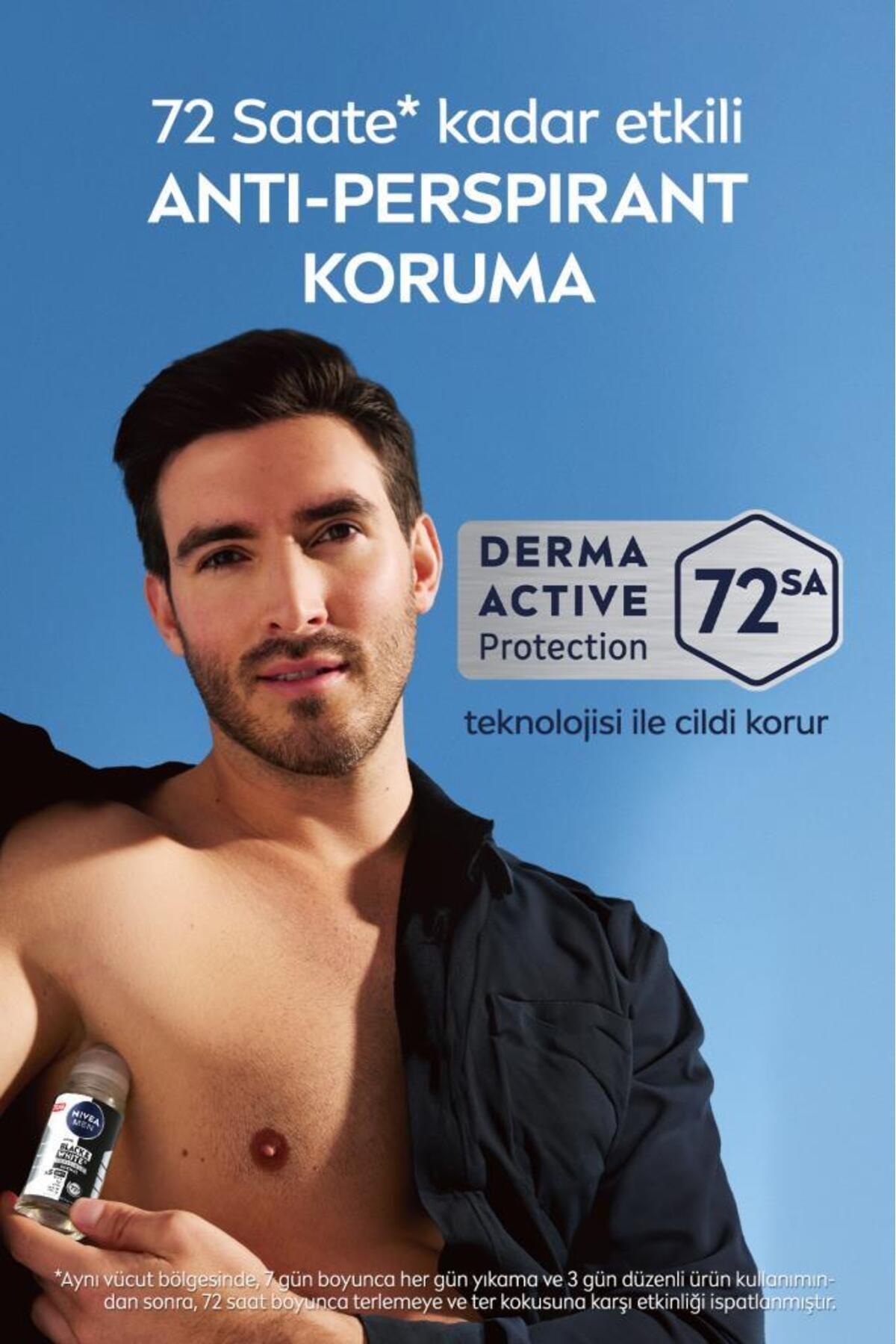 NIVEA Men Erkek Roll On Deodorant Black&white Invisible Original 50ml, 72 Saat Anti-perspirant Koruma