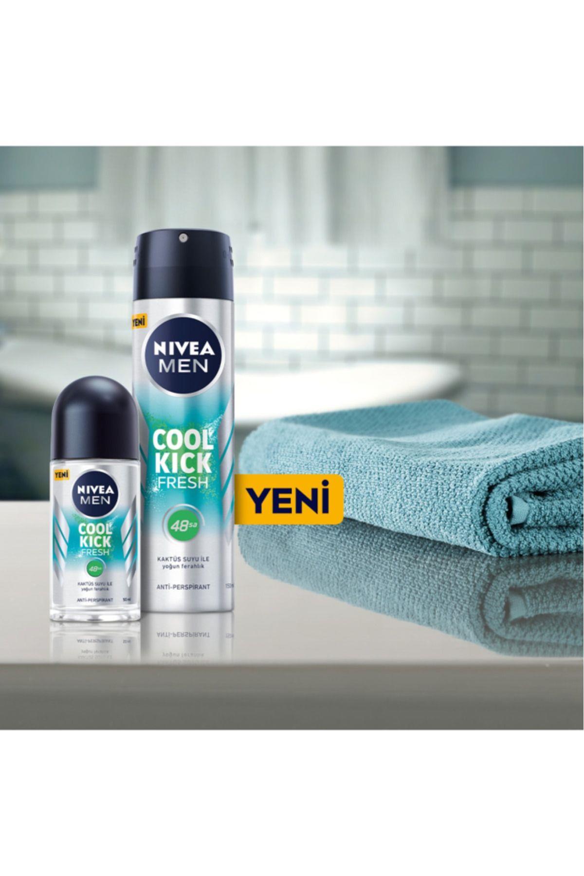 NIVEA MEN Erkek Roll-on Deodorant Cool Kick 50ml, 48 Saat Anti-perspirant Ter Koruma, Kaktüs Suyu,Ferahlık