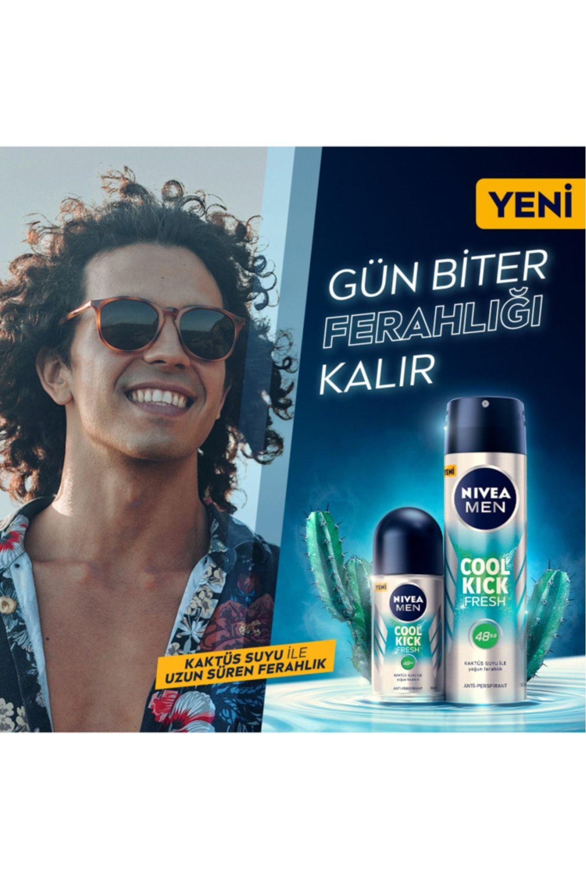 NIVEA MEN Erkek Roll-on Deodorant Cool Kick 50ml, 48 Saat Anti-perspirant Ter Koruma, Kaktüs Suyu,Ferahlık