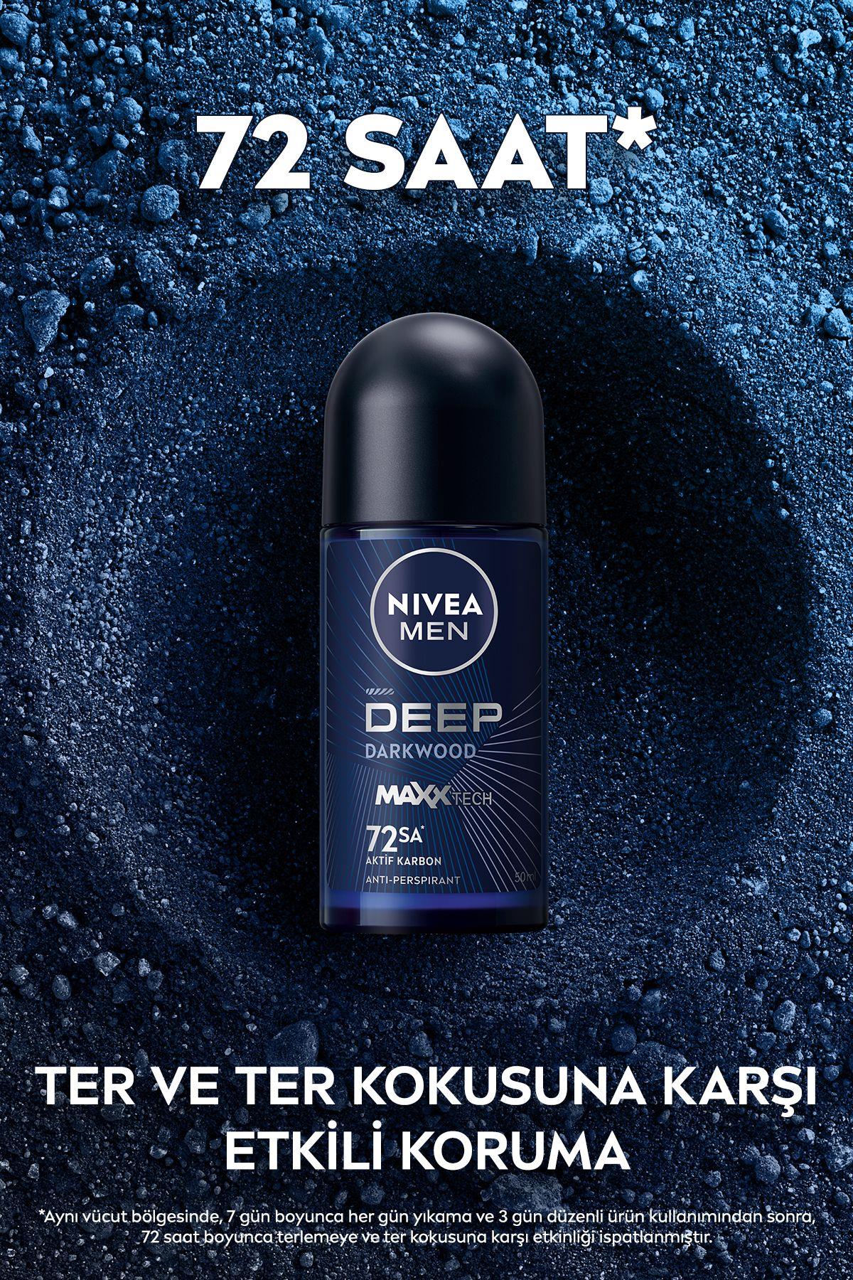 NIVEA MEN Erkek Roll-on Deodorant Deep Dimension Aktif Karbon 50ml, 72 Saat Anti-perspirant Ter Koruması