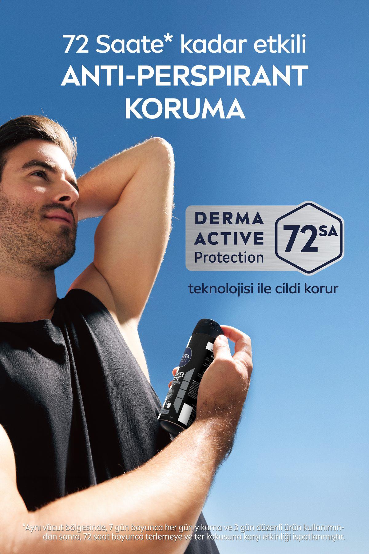 NIVEA MEN Erkek Sprey Deodorant Black&White Invisible Güçlü Etki 150ml, 72 Saat Anti-perspirant Ter Koruma