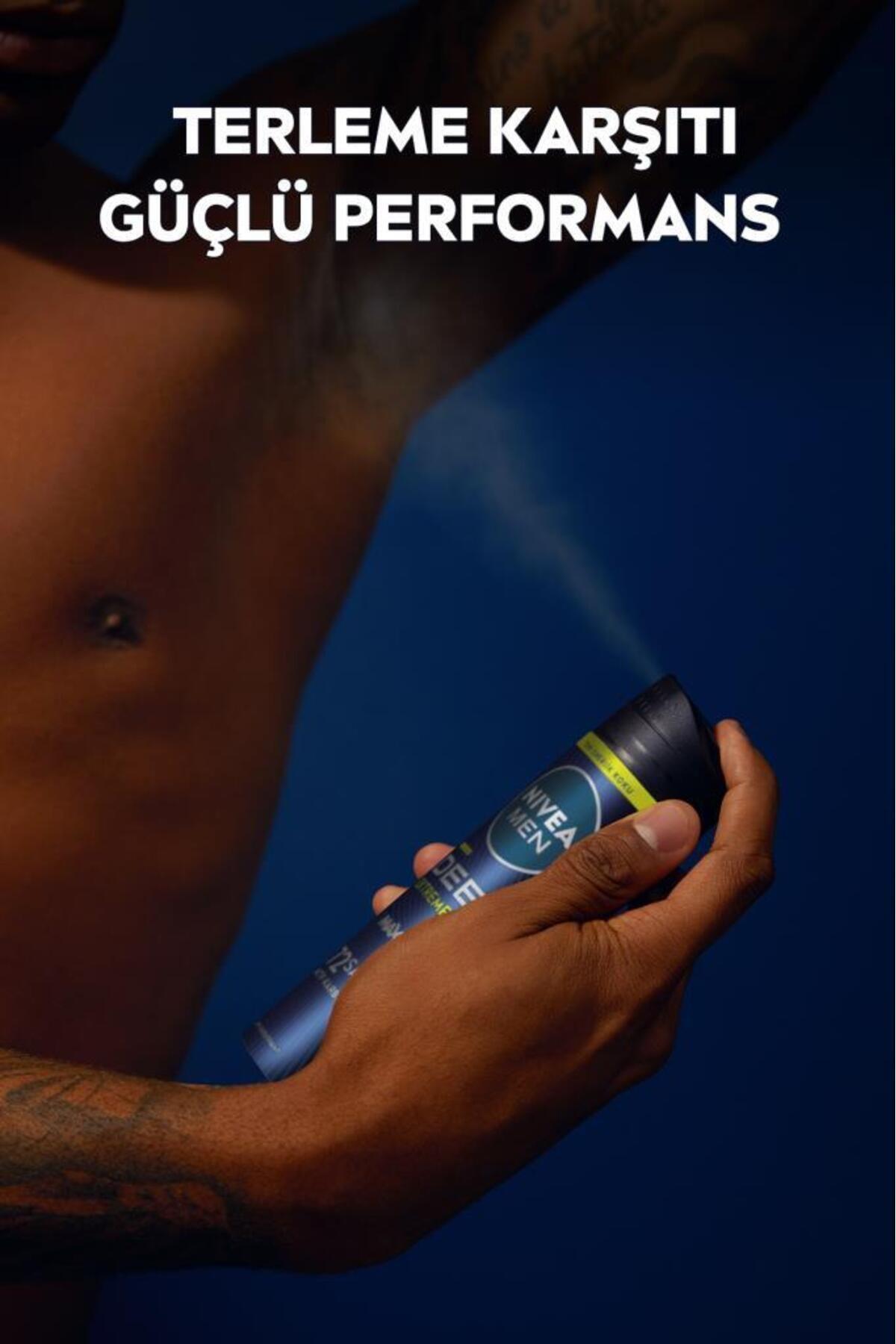NIVEA Men Erkek Sprey Deodorant Deep Extreme 150ml, 72 Saat Anti-perspirant Ter Koruma, Yeni Enerjik