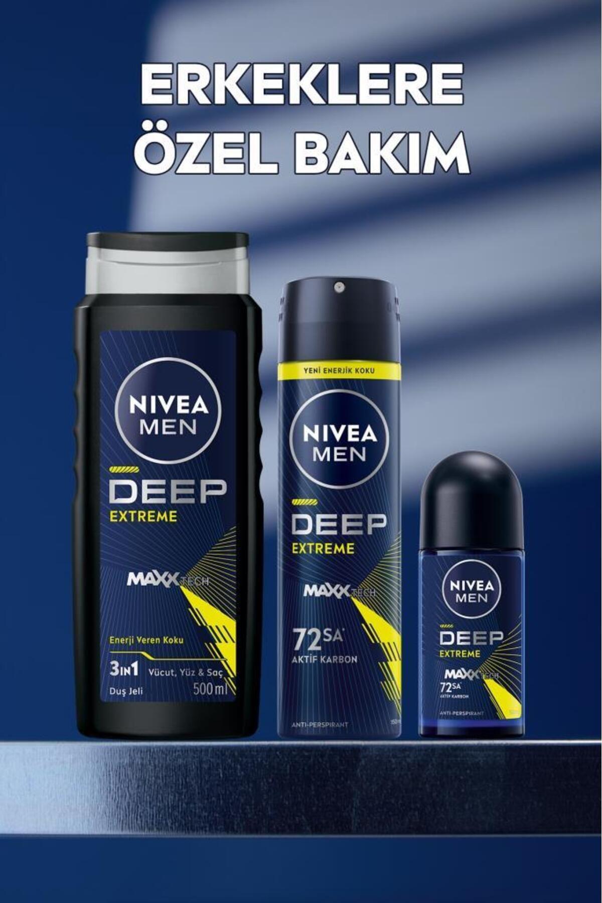 NIVEA Men Erkek Sprey Deodorant Deep Extreme 150ml, 72 Saat Anti-perspirant Ter Koruma, Yeni Enerjik
