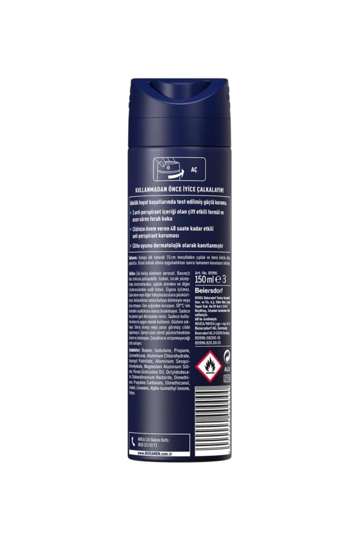 NIVEA Men Erkek Sprey Deodorant Dry Fresh 150ml, 72 Saat Anti-perspirant Koruma, Ekstra Kuruluk