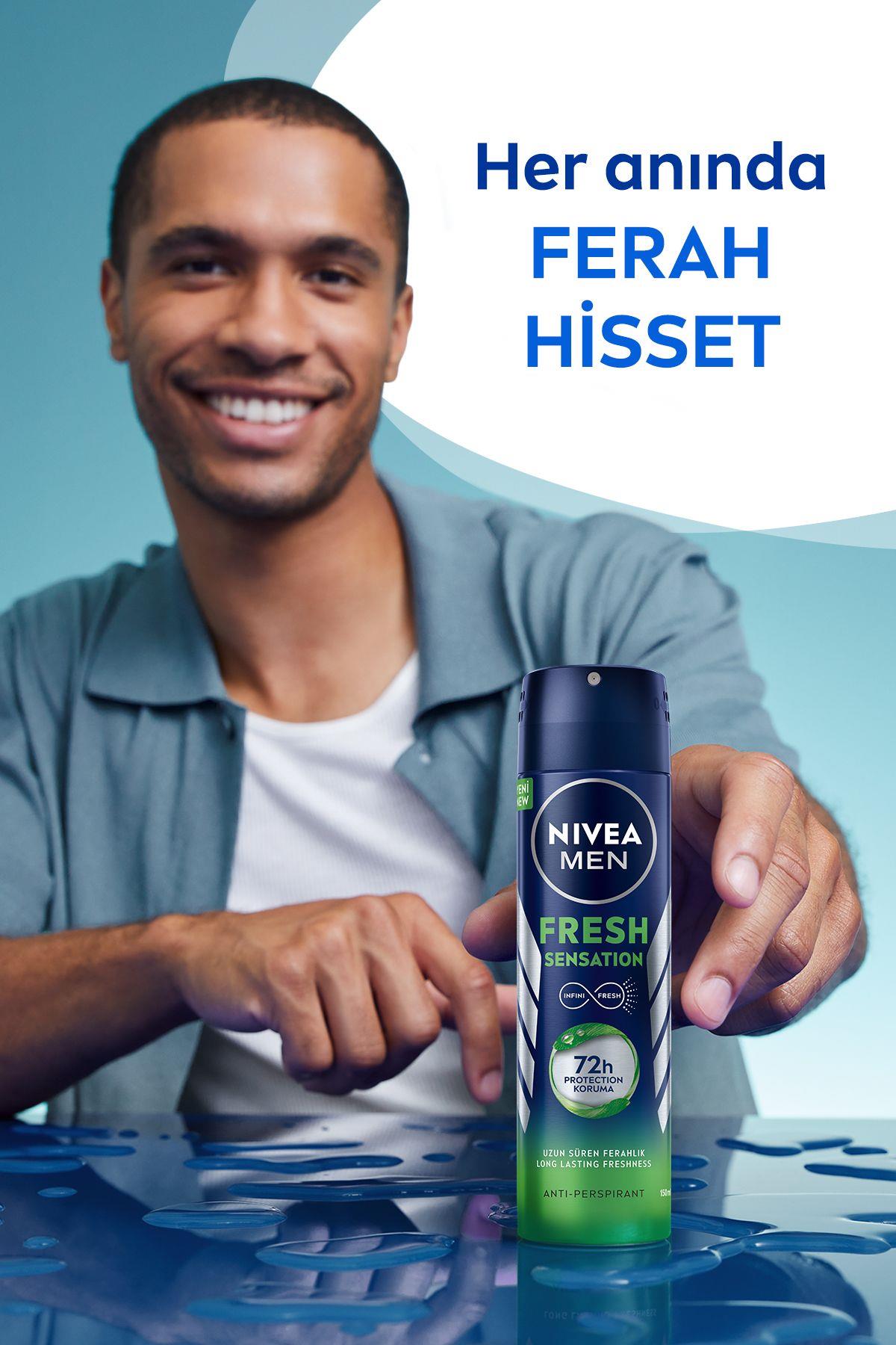 NIVEA Men Erkek Sprey Deodorant Fresh Sensation 150ml, 72 Saat Anti-perspirant Koruma, Uzun Süreli Koruma