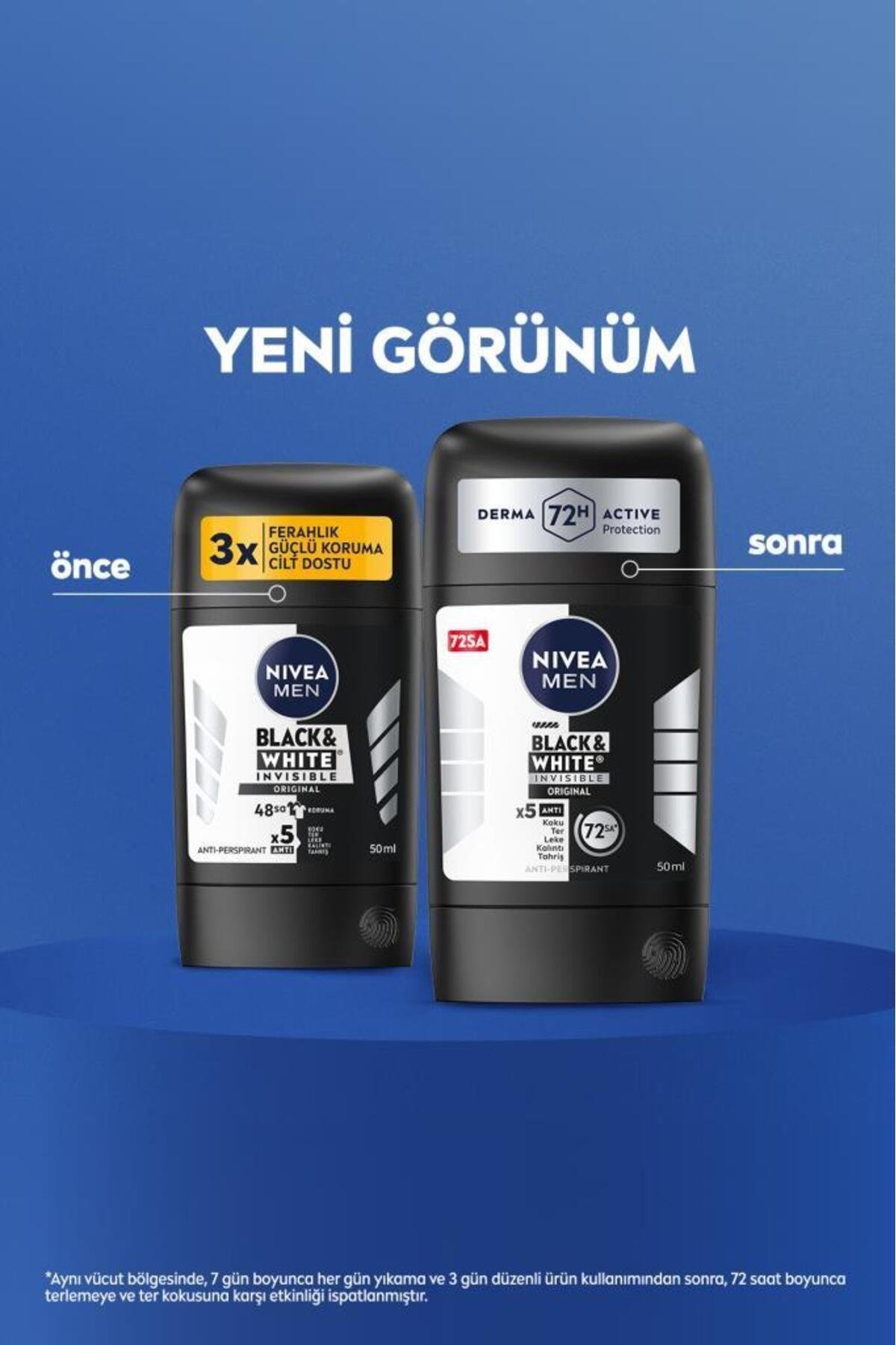 NIVEA MEN Erkek Stick Deodorant Black&white Invisible Original 150ml, 72 Saat Anti-perspirant Ter Koruması