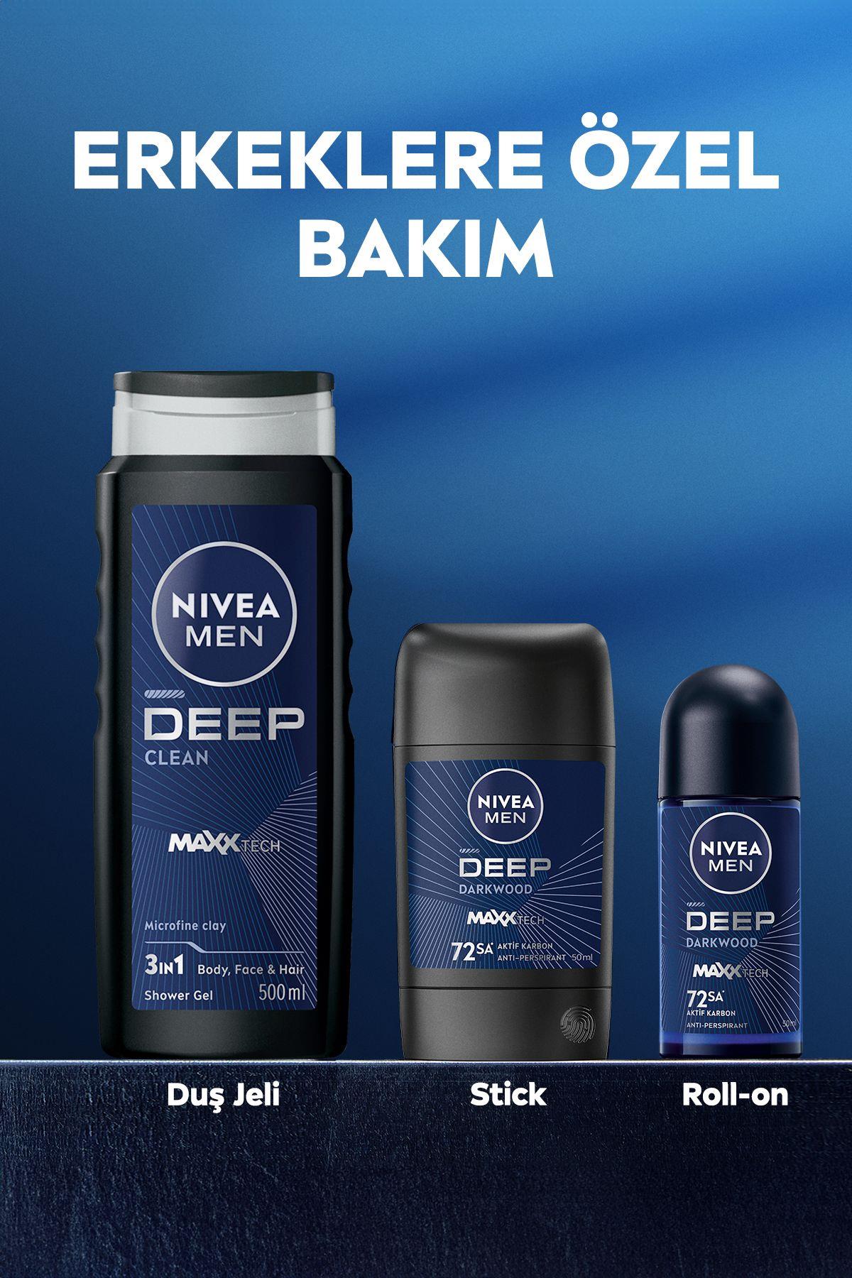 NIVEA MEN Erkek Stick Deodorant Deep Dimension Aktif Karbon 50ml, 72 Saat Anti-perspirant Koruma