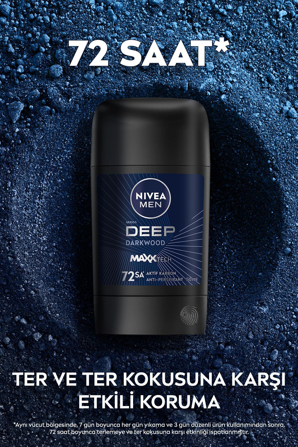 NIVEA MEN Erkek Stick Deodorant Deep Dimension Aktif Karbon 50ml, 72 Saat Anti-perspirant Koruma