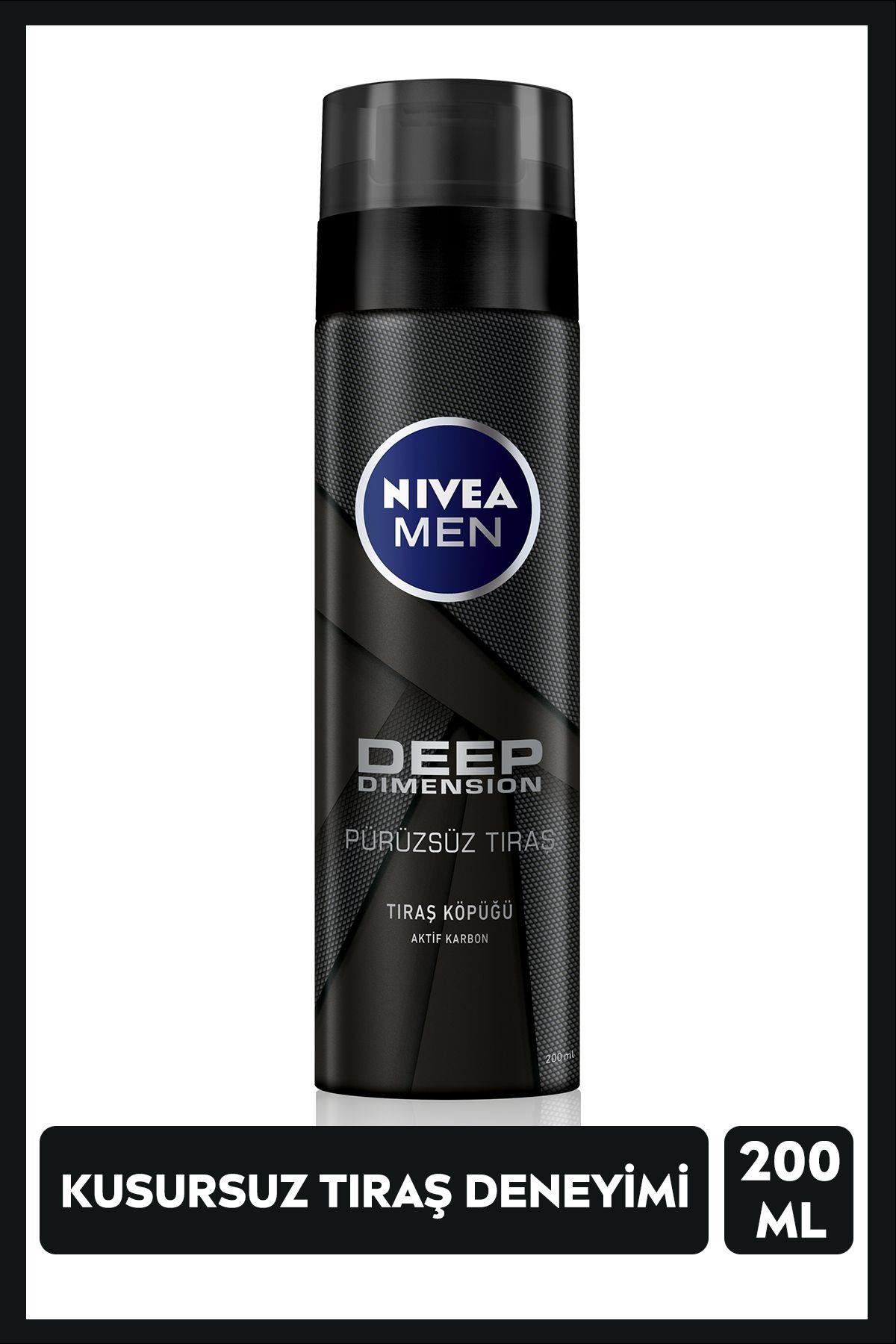 NIVEA Men Erkek Tıraş Köpüğü Deep Dimension 200ml, Kusursuz Tıraş, Aktif Karbon, Kaygan Tıraş Deneyimi