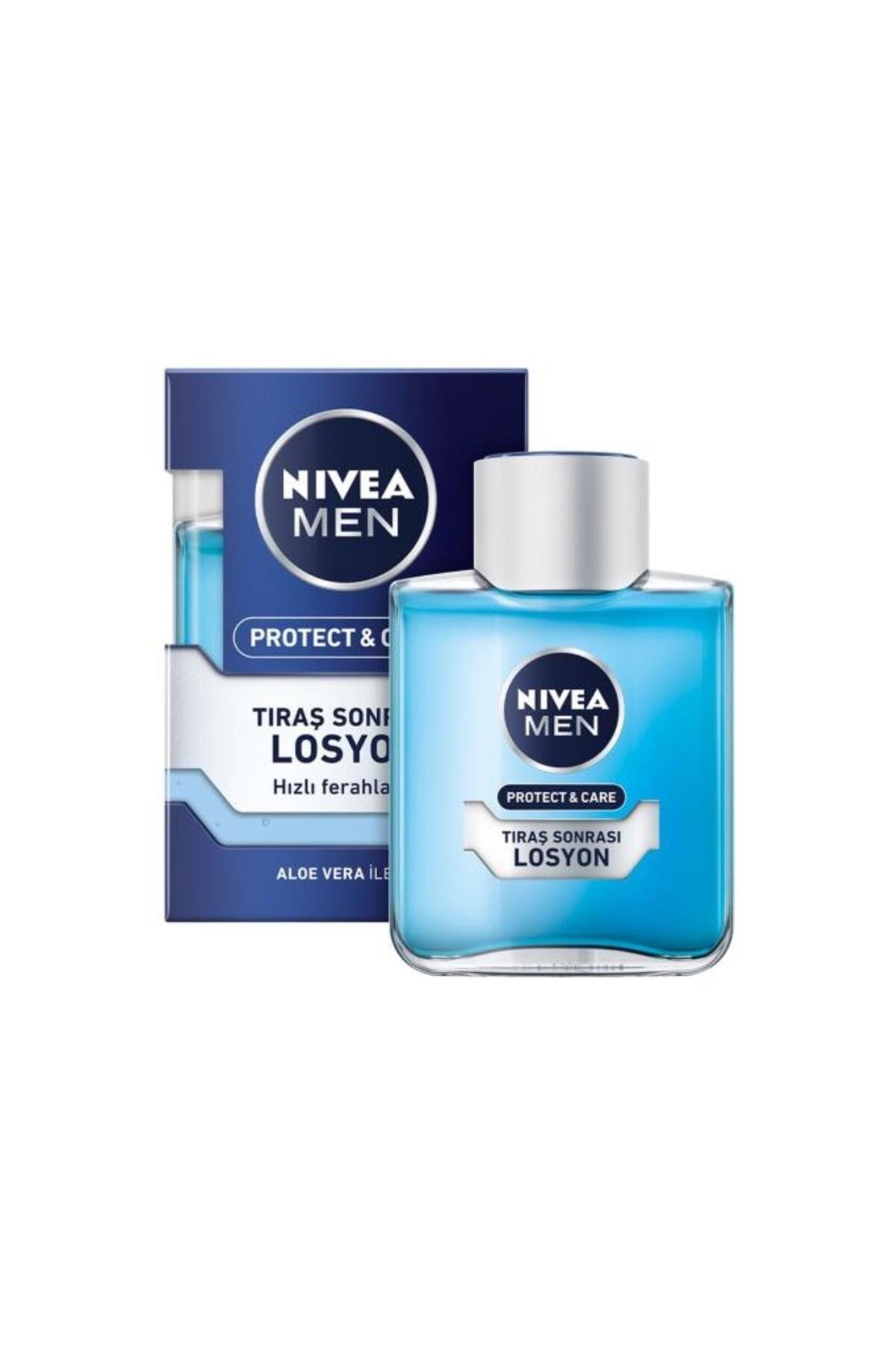 NIVEA Men Erkek Tıraş Sonrası Losyon Protect&care 100ml, Hızlı Ferahlama, Nemlendirici, Pantenol, Aloevera