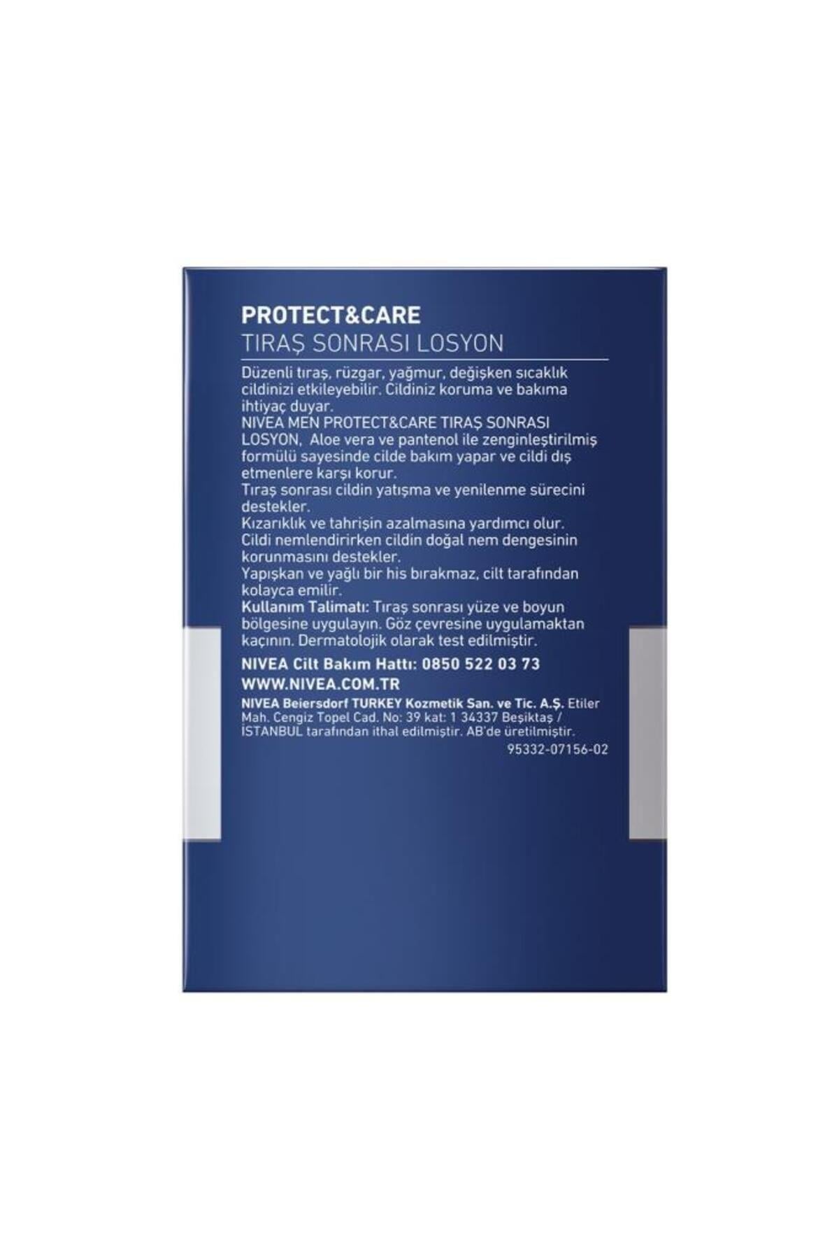 NIVEA Men Erkek Tıraş Sonrası Losyon Protect&care 100ml, Hızlı Ferahlama, Nemlendirici, Pantenol, Aloevera