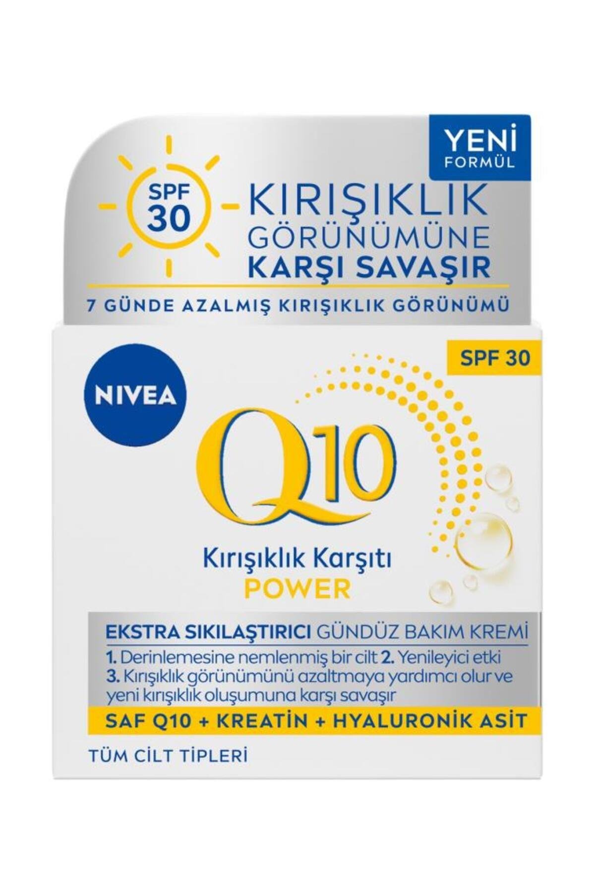NIVEA Q10 Power Kırışıklık Karşıtı Sıkılaştırıcı Gündüz Yüz Bakım Kremi 50ml, SPF30, Keratin, Hyaluron
