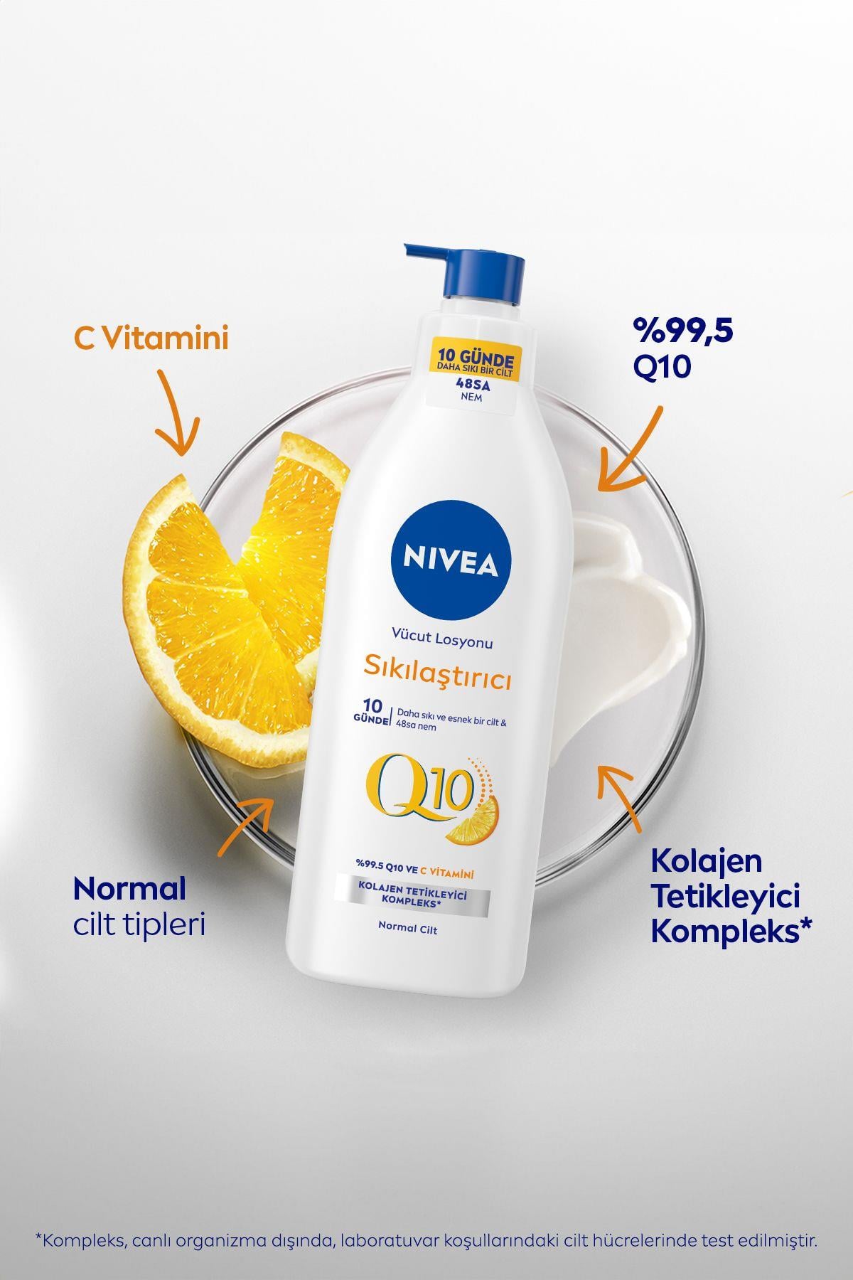 NIVEA Q10 Sıkılaştırıcı Vücut Losyonu 400ml, 10 Günde Sıkılaş, C Vitamini, Nemlendirici, Normal Ciltler