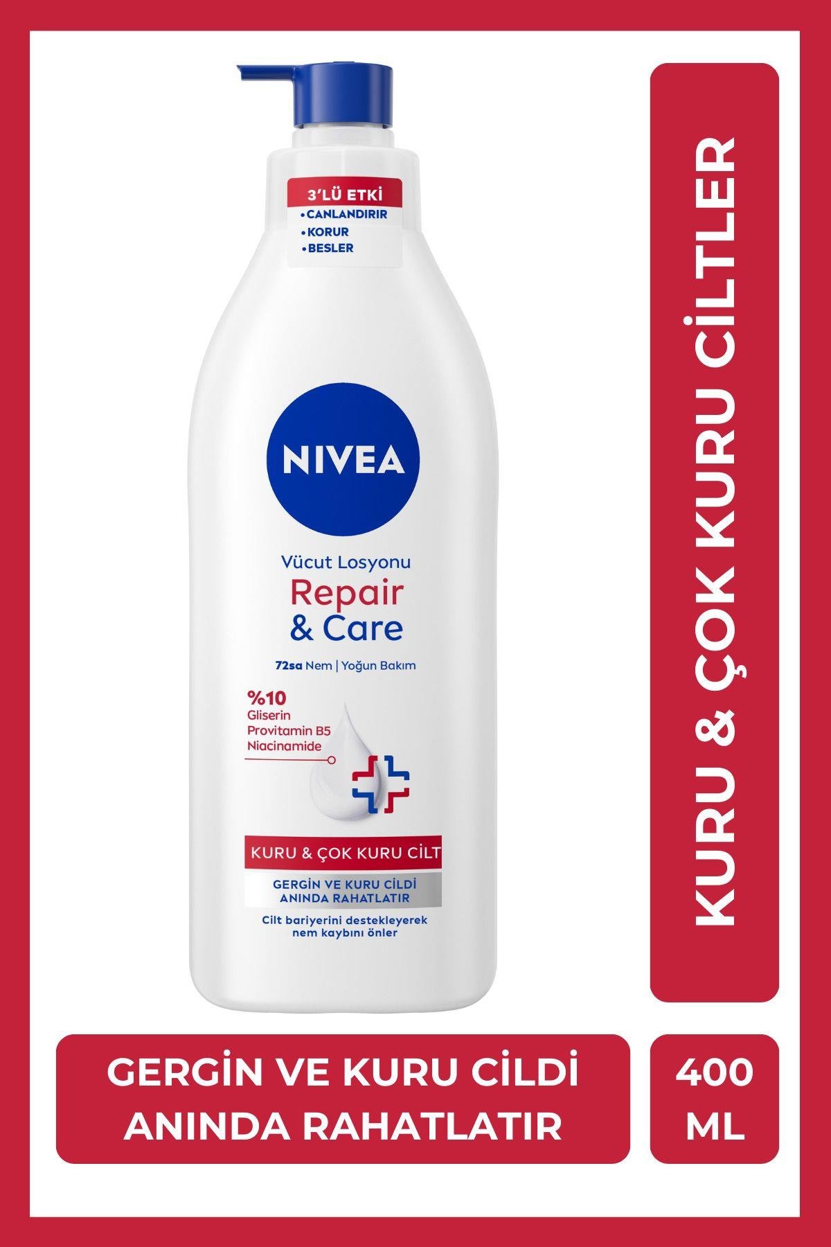 NIVEA Repair&care Yoğun Bakım Derinlemesine Nemlendirici Vücut Losyonu, 72 Saat Koruyucu,çok Kuru Ciltler