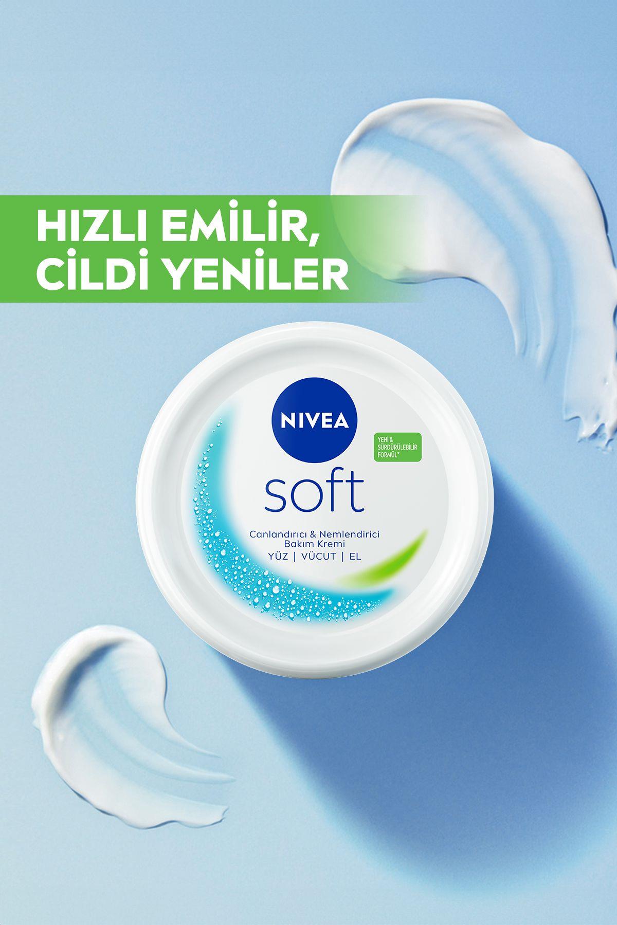 NIVEA Soft Nemlendirici Bakım Kremi 300ml, Jojoba Yağı, E Vitamini, Hızlı Emilir, El Yüz Vücut İçin