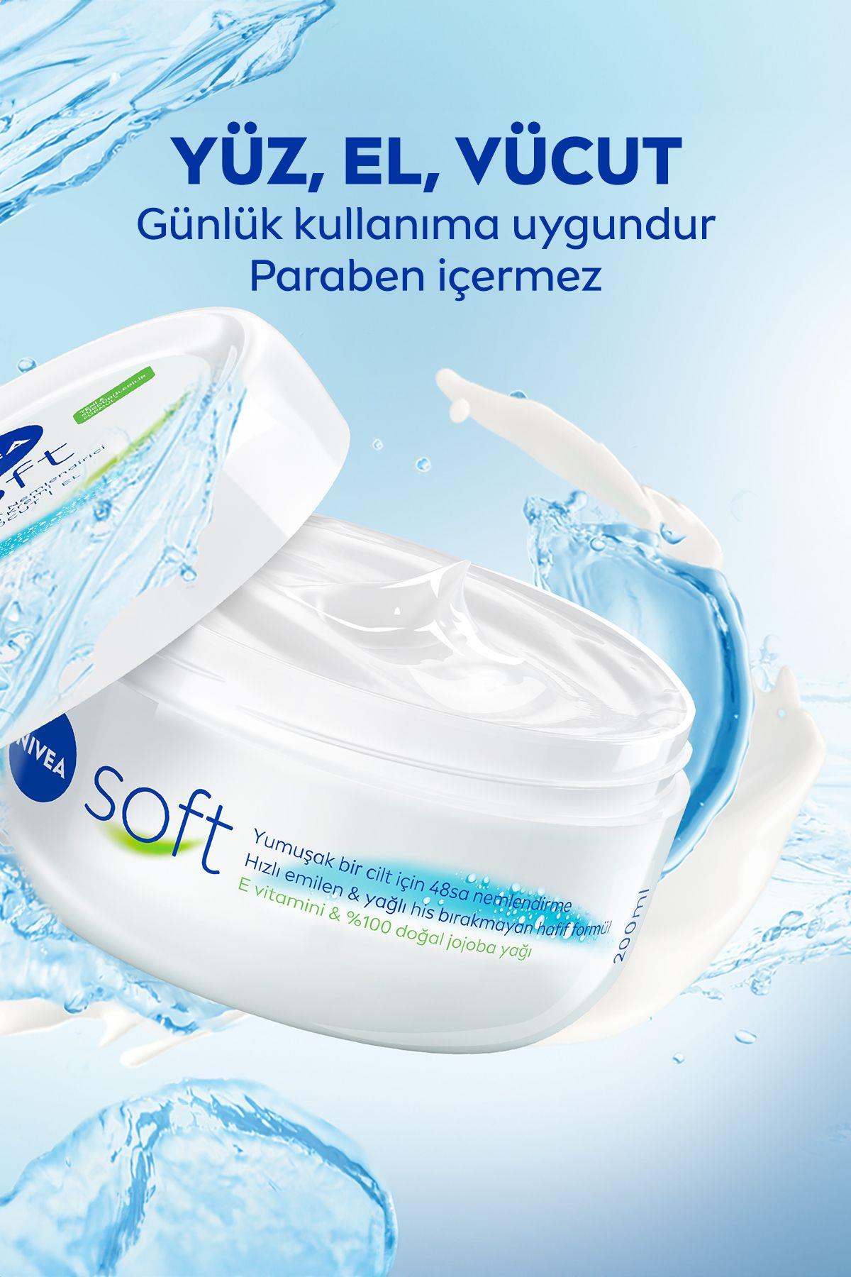 NIVEA Soft Nemlendirici Bakım Kremi 300ml, Jojoba Yağı, E Vitamini, Hızlı Emilir, El Yüz Vücut İçin