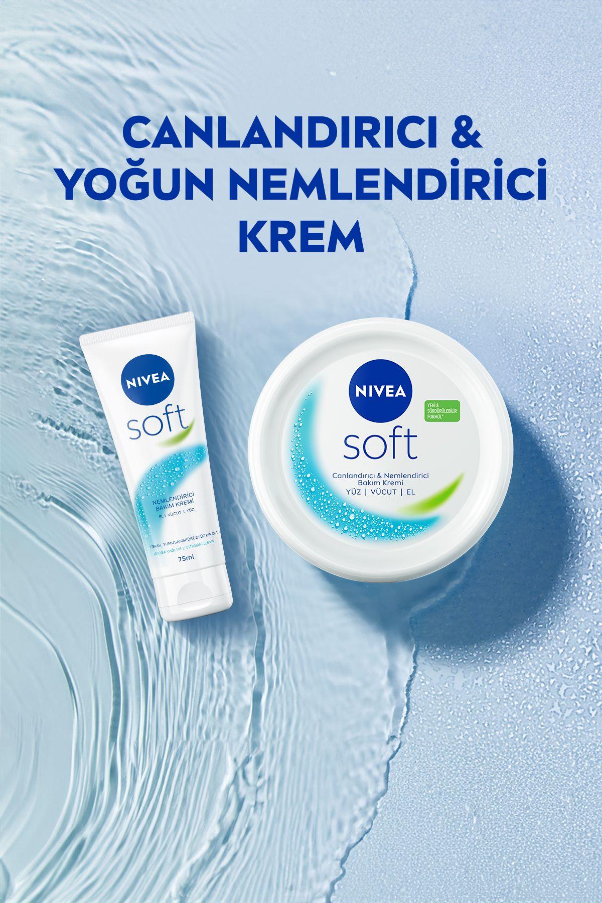 NIVEA Soft Nemlendirici Bakım Kremi 300ml, Jojoba Yağı, E Vitamini, Hızlı Emilir, El Yüz Vücut İçin