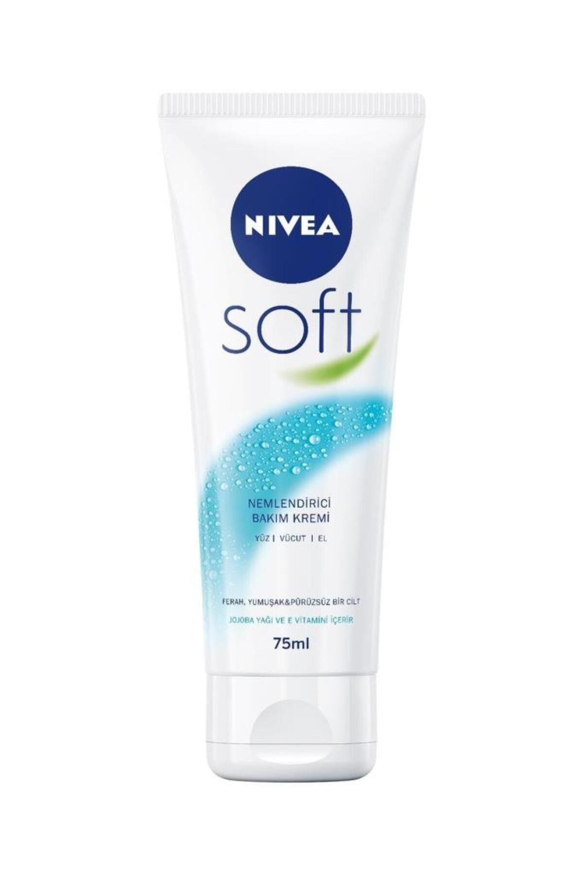 NIVEA Soft Nemlendirici Bakım Kremi 75 ml, Jojoba Yağı, E Vitamini, Yüz Vücut El, Yumuşak Cilt Hissi