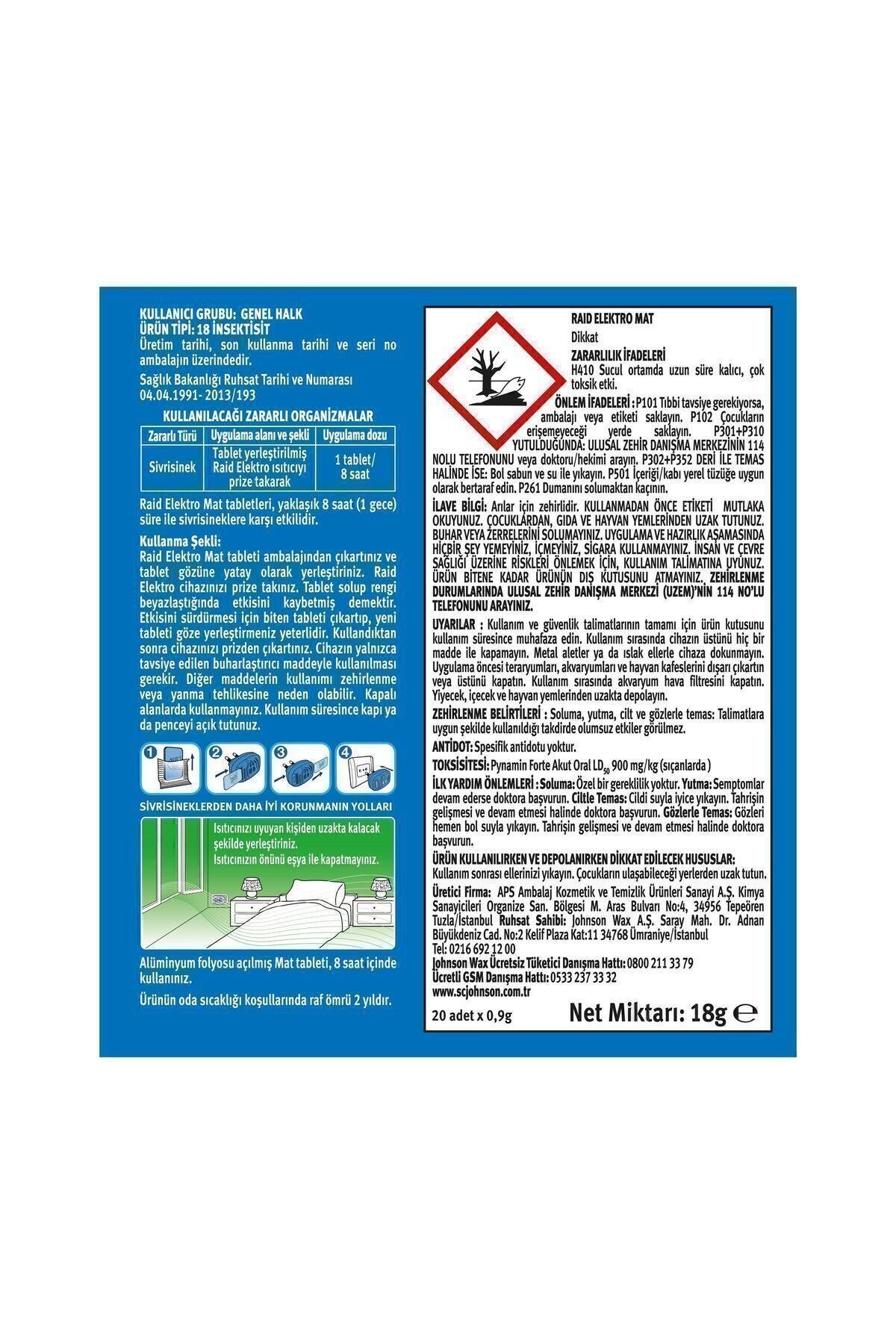 Raid Elektro Mat Kokusuz Tablet, 20'li (SİVRİSİNEKLERE KARŞI)