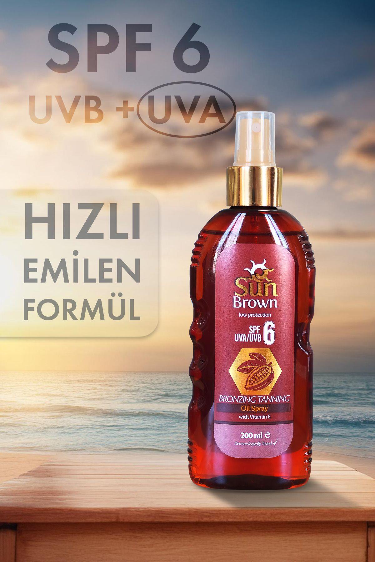 Sun Brown Hindistan Cevizi Özlü Spf 6 Bronzlaştırıcı Güneş Yağı Spreyi 200 ml
