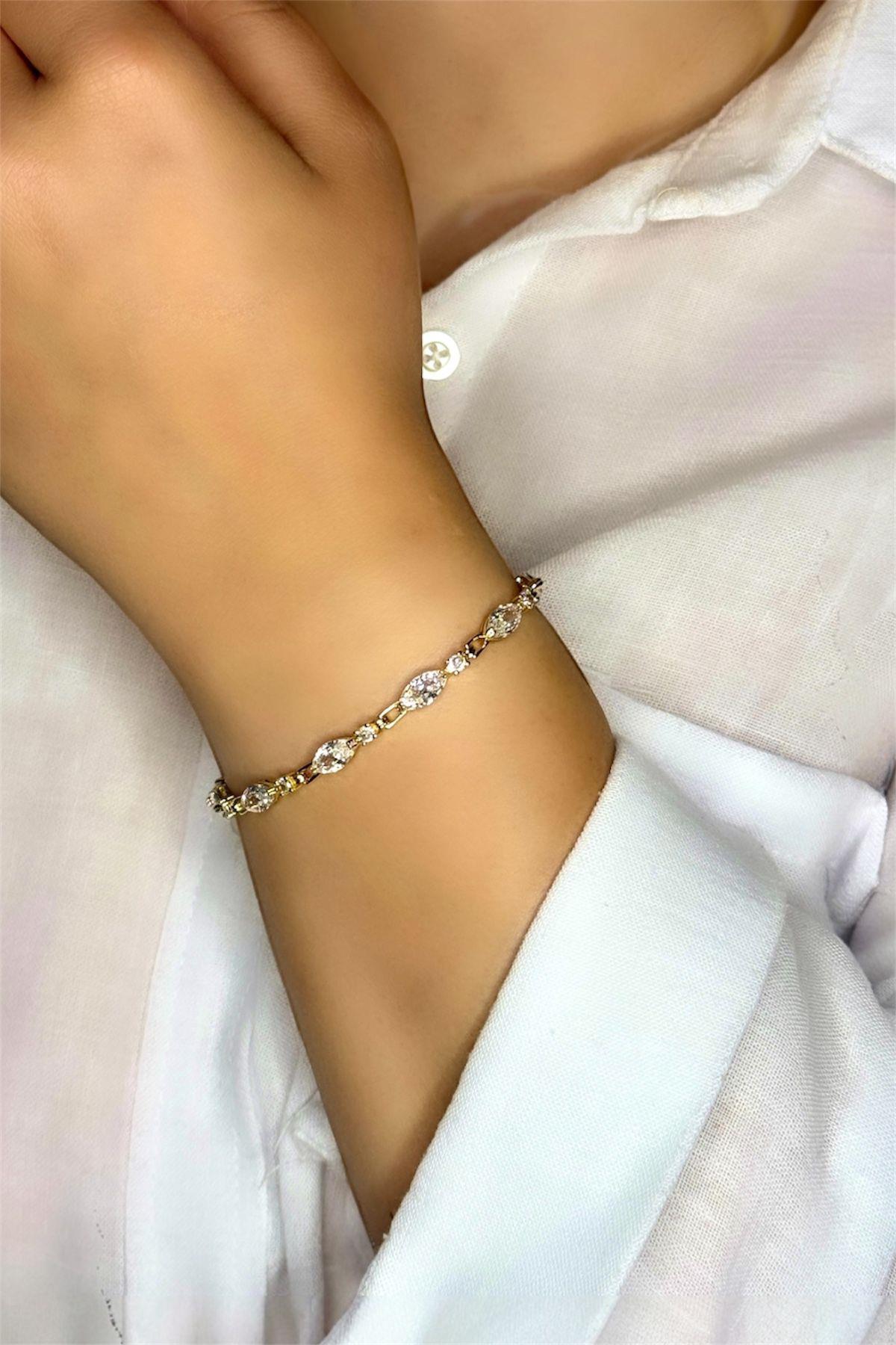 Altın Kaplama Damla Zirkon Taşlı Bileklik