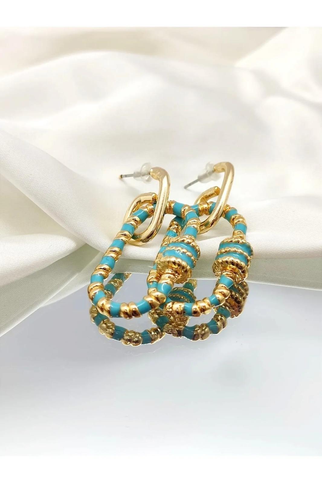 Altın Kaplama Turkuaz Mine Küpe 1 Adet